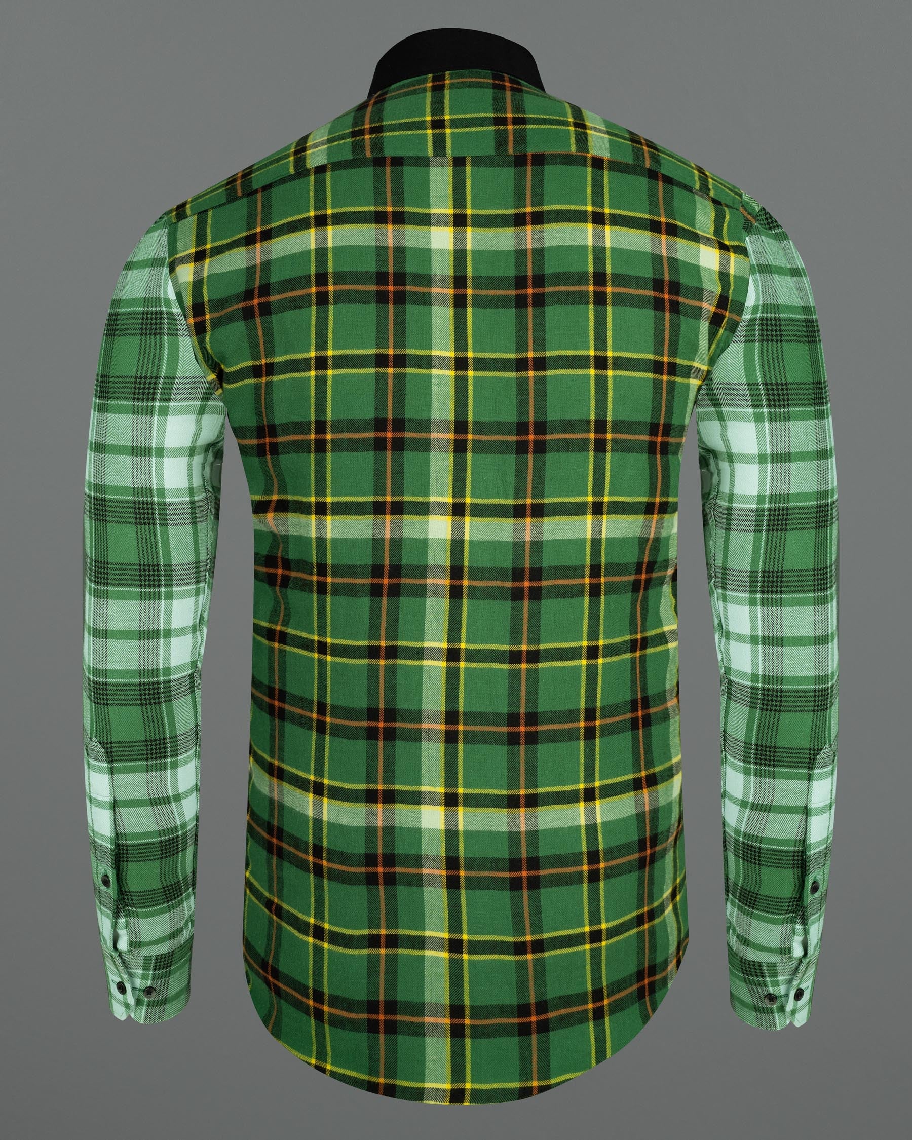 Eucalyptus Green Multicolor Plaid with Black Collar Designer Shirt