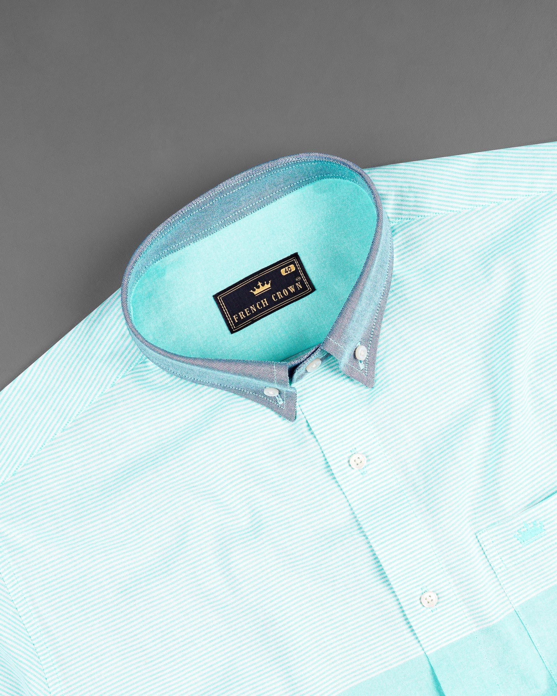 Aquamarine Blue with Gray and White Royal Oxford Shirt