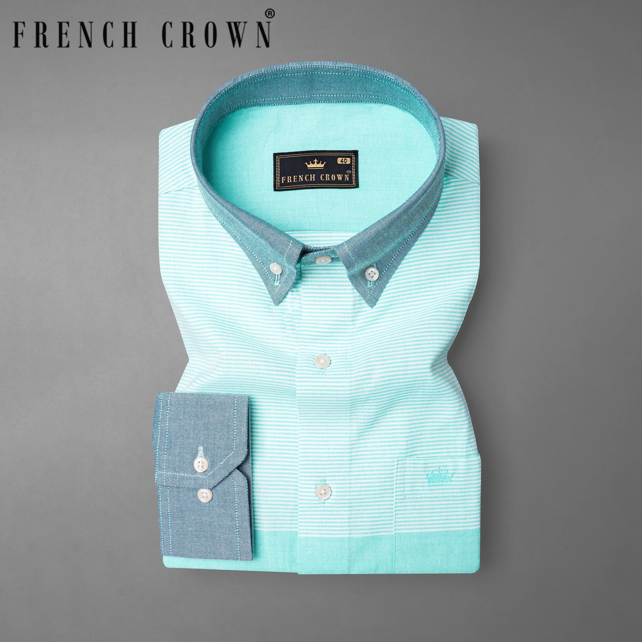 Aquamarine Blue with Gray and White Royal Oxford Shirt