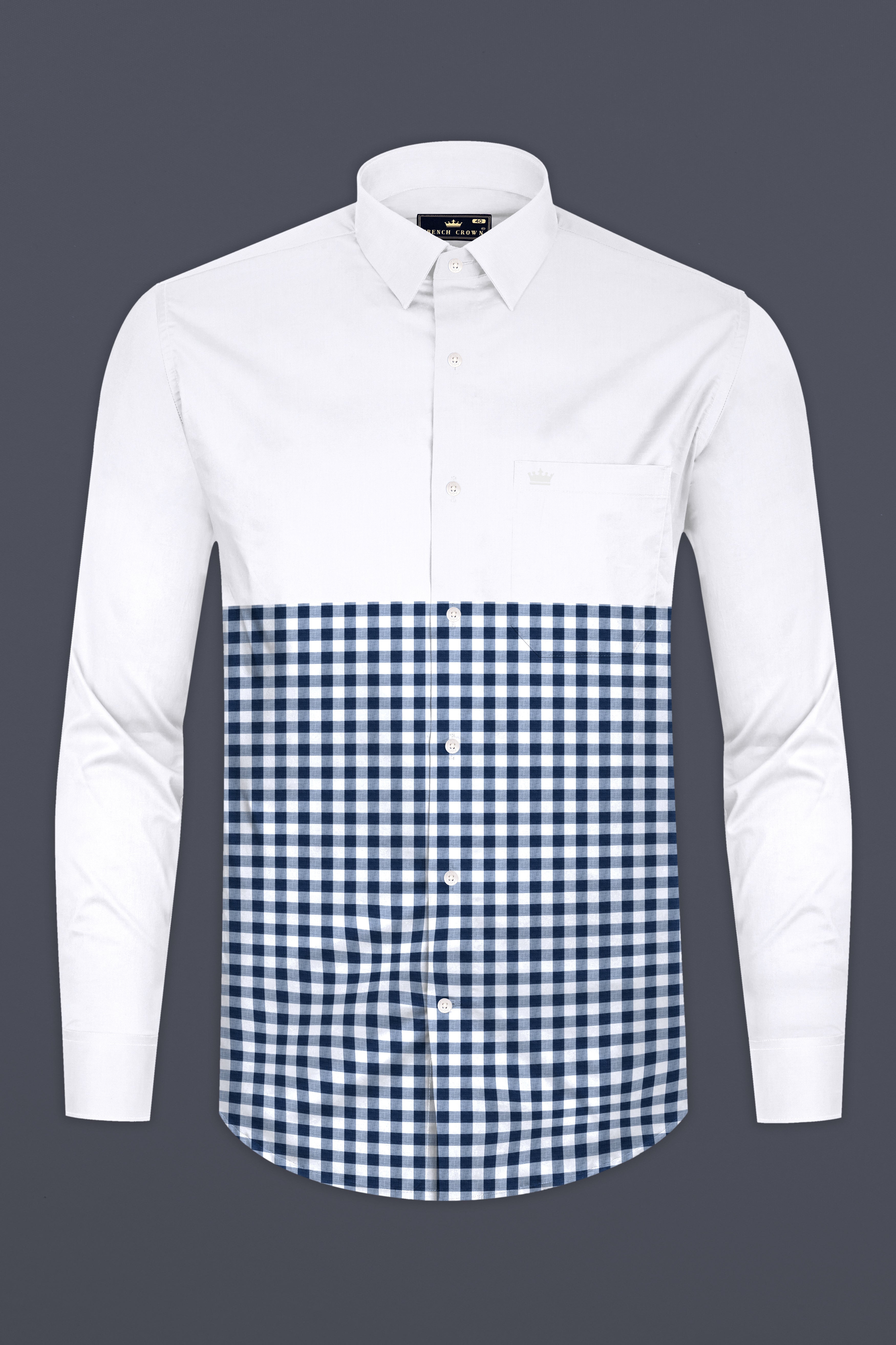 Bright White with Gingham Premium Cotton Designer Shirt