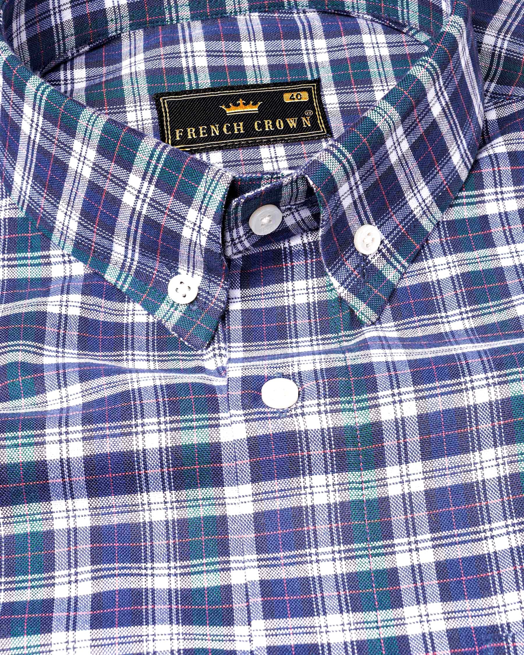 Twilight Blue with Sea Turtle Green Plaid Royal Oxford Shirt