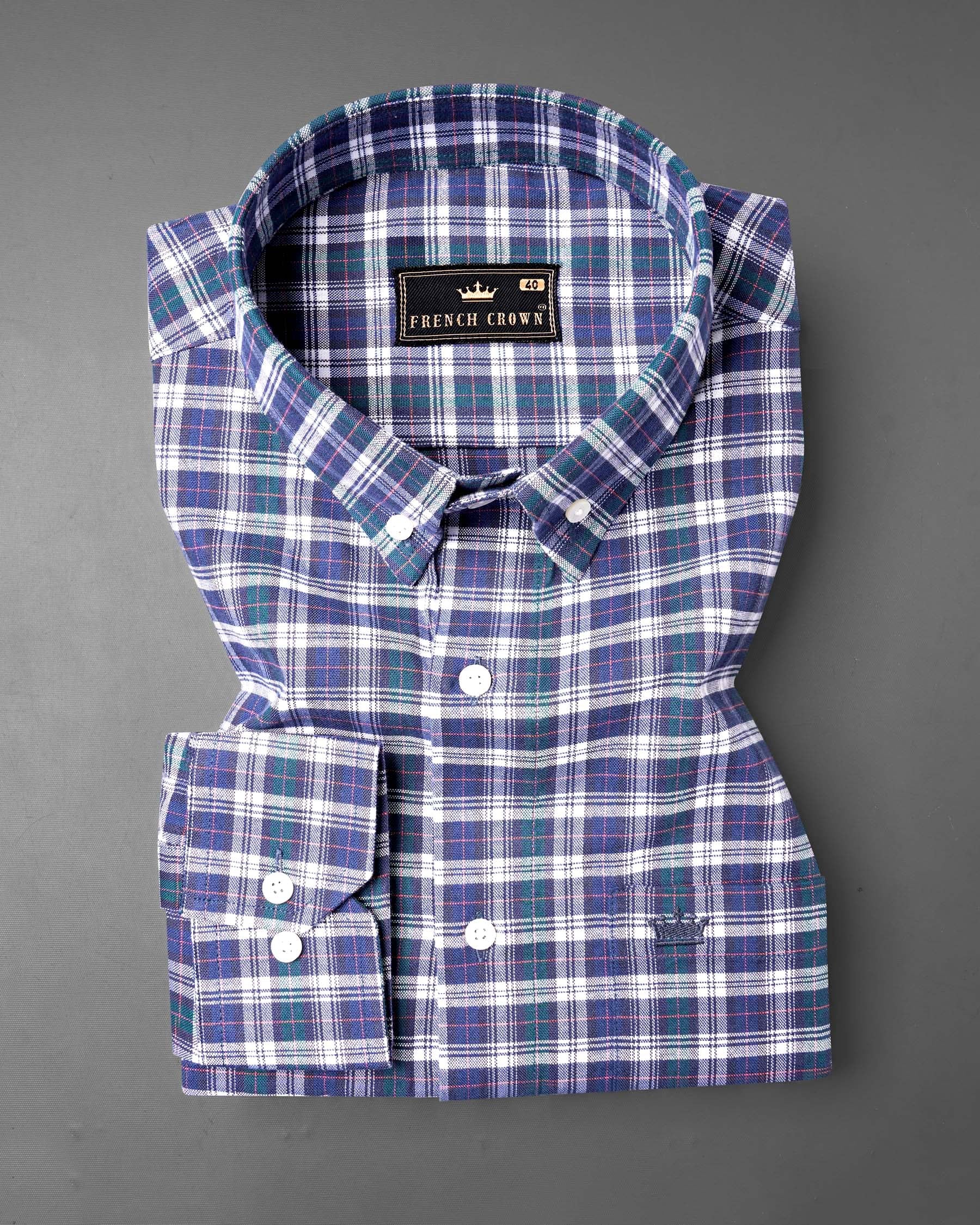 Twilight Blue with Sea Turtle Green Plaid Royal Oxford Shirt