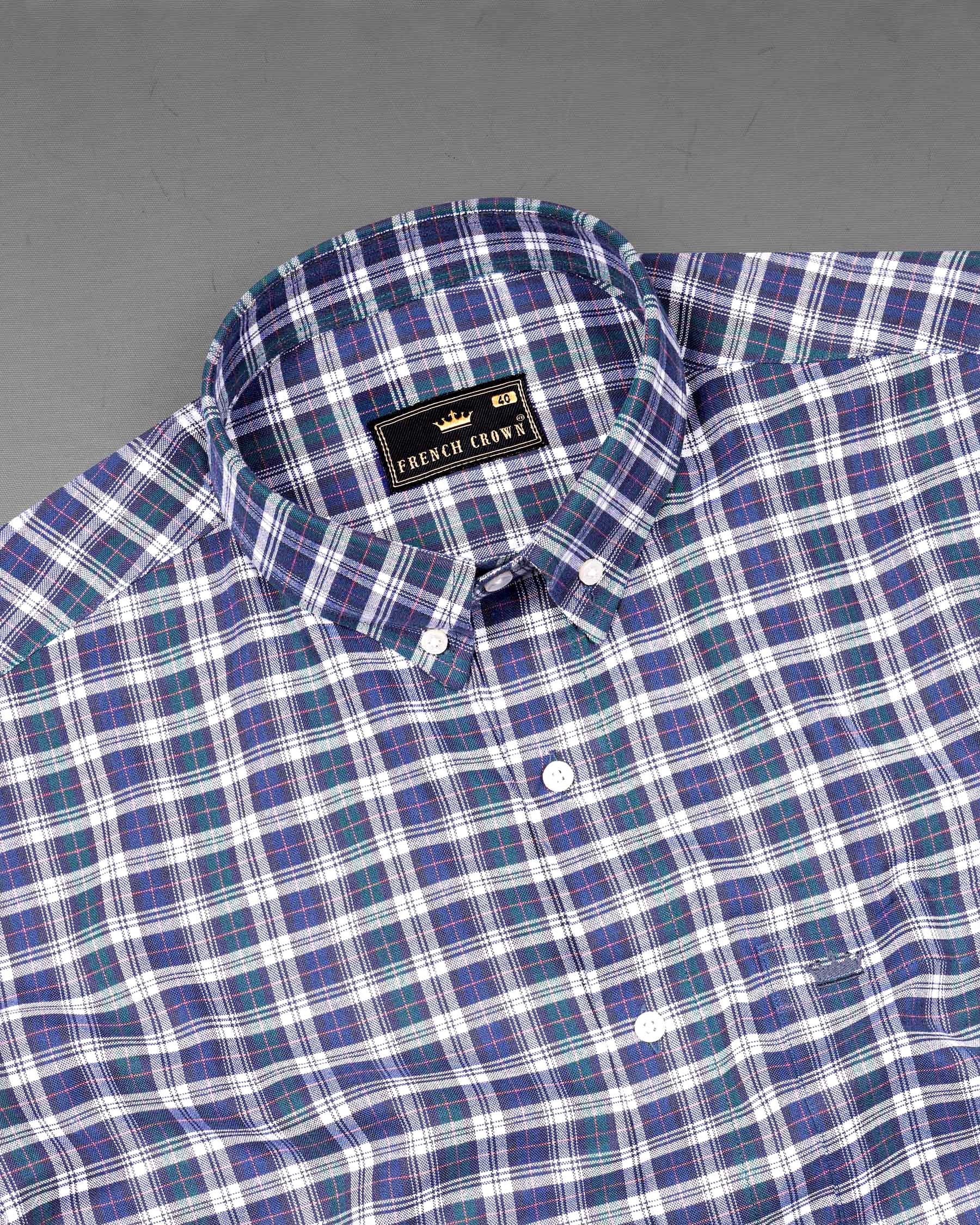 Twilight Blue with Sea Turtle Green Plaid Royal Oxford Shirt