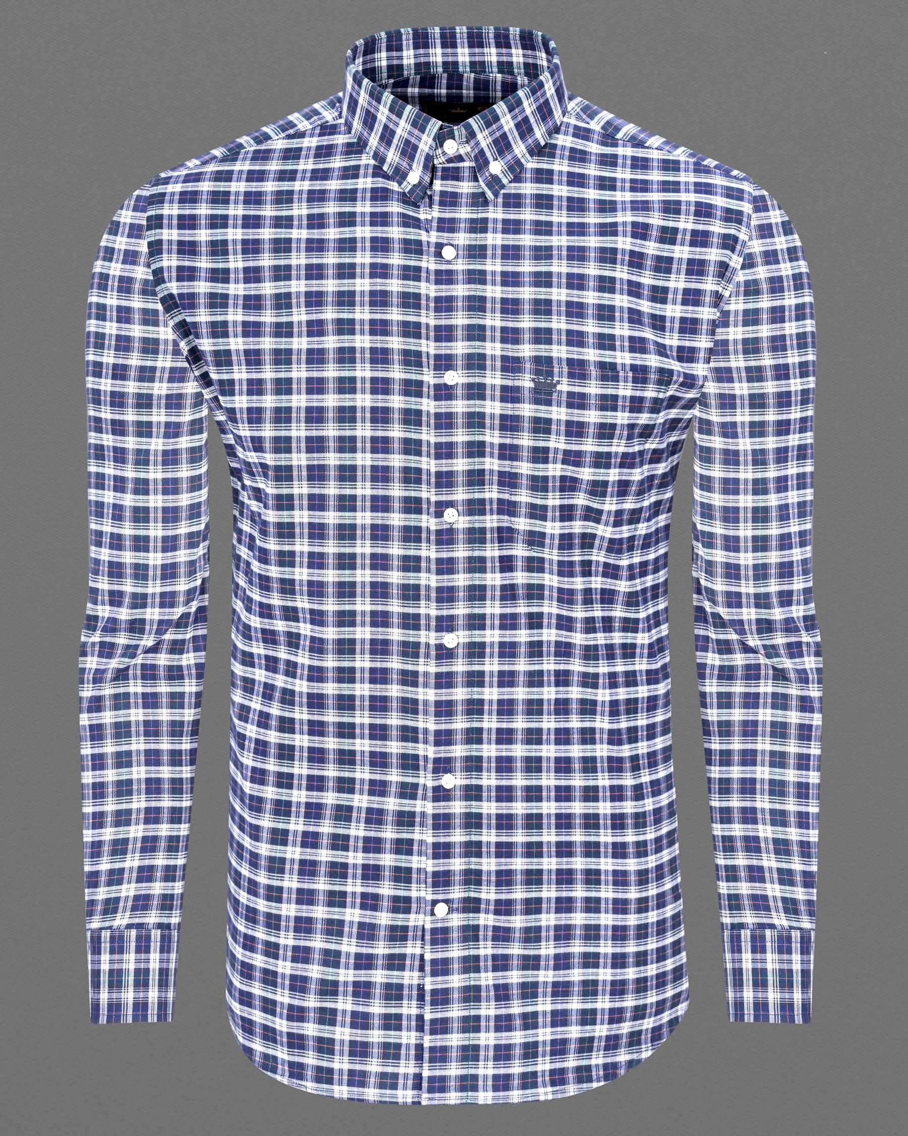 Twilight Blue with Sea Turtle Green Plaid Royal Oxford Shirt