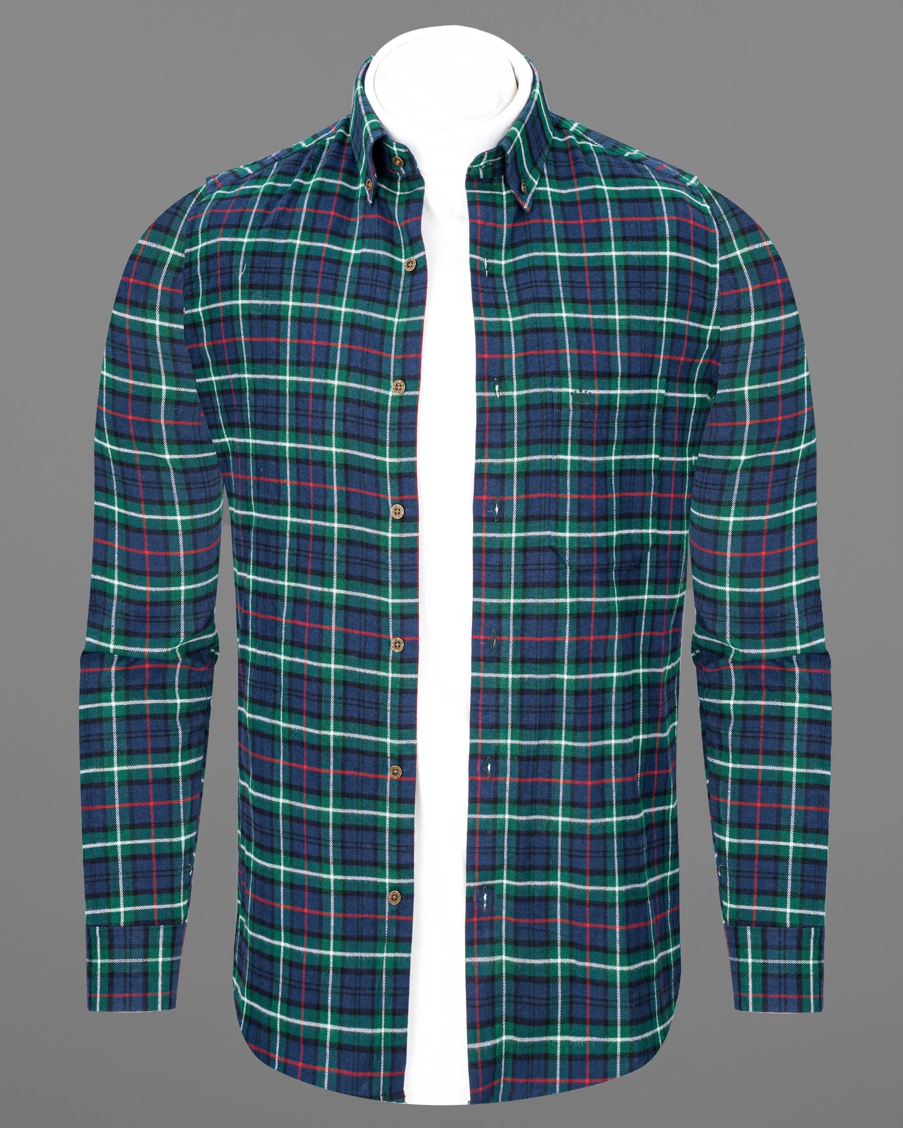 Cloud Burst Blue with Dartmouth Green Plaid Flannel Shirt