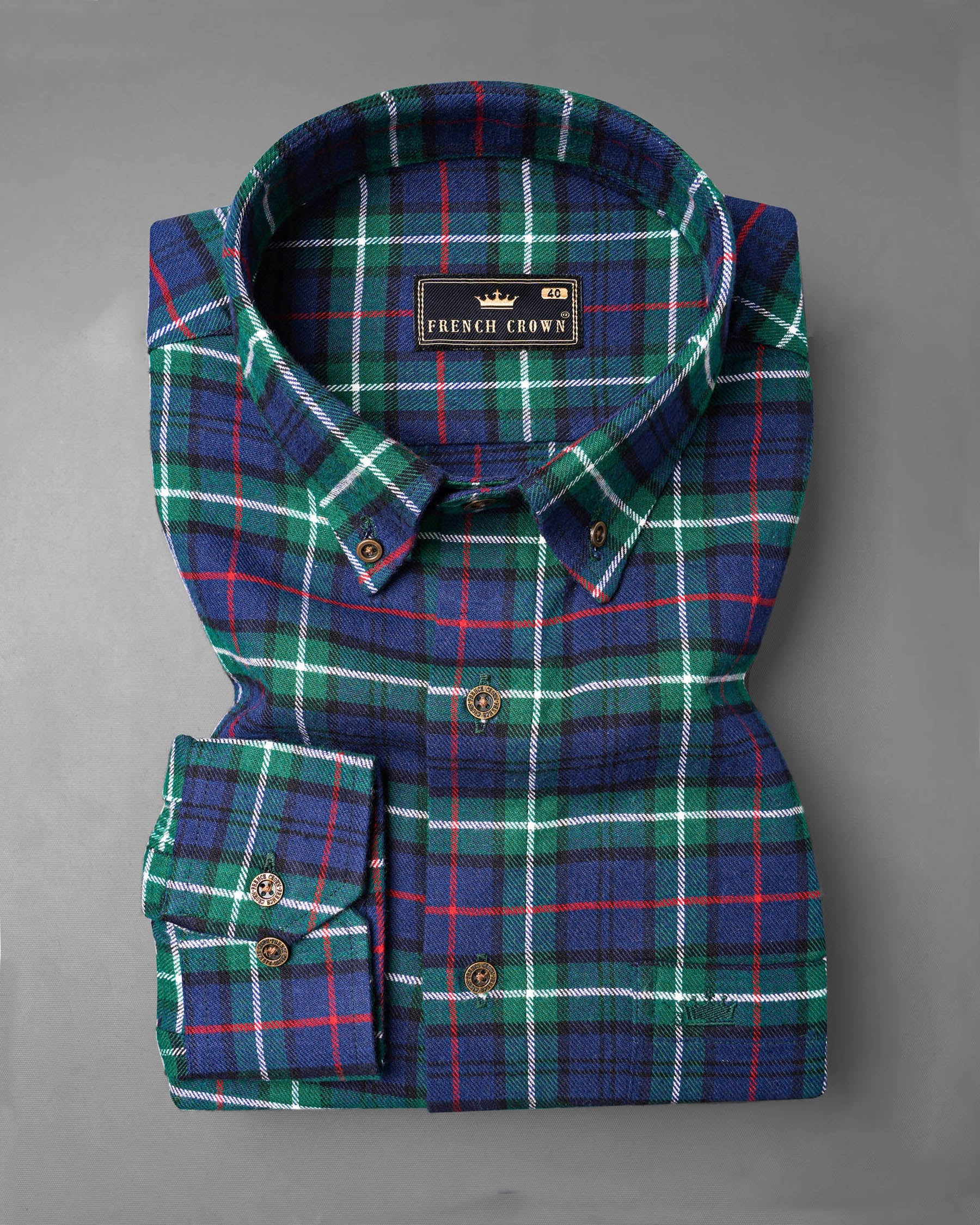 Cloud Burst Blue with Dartmouth Green Plaid Flannel Shirt