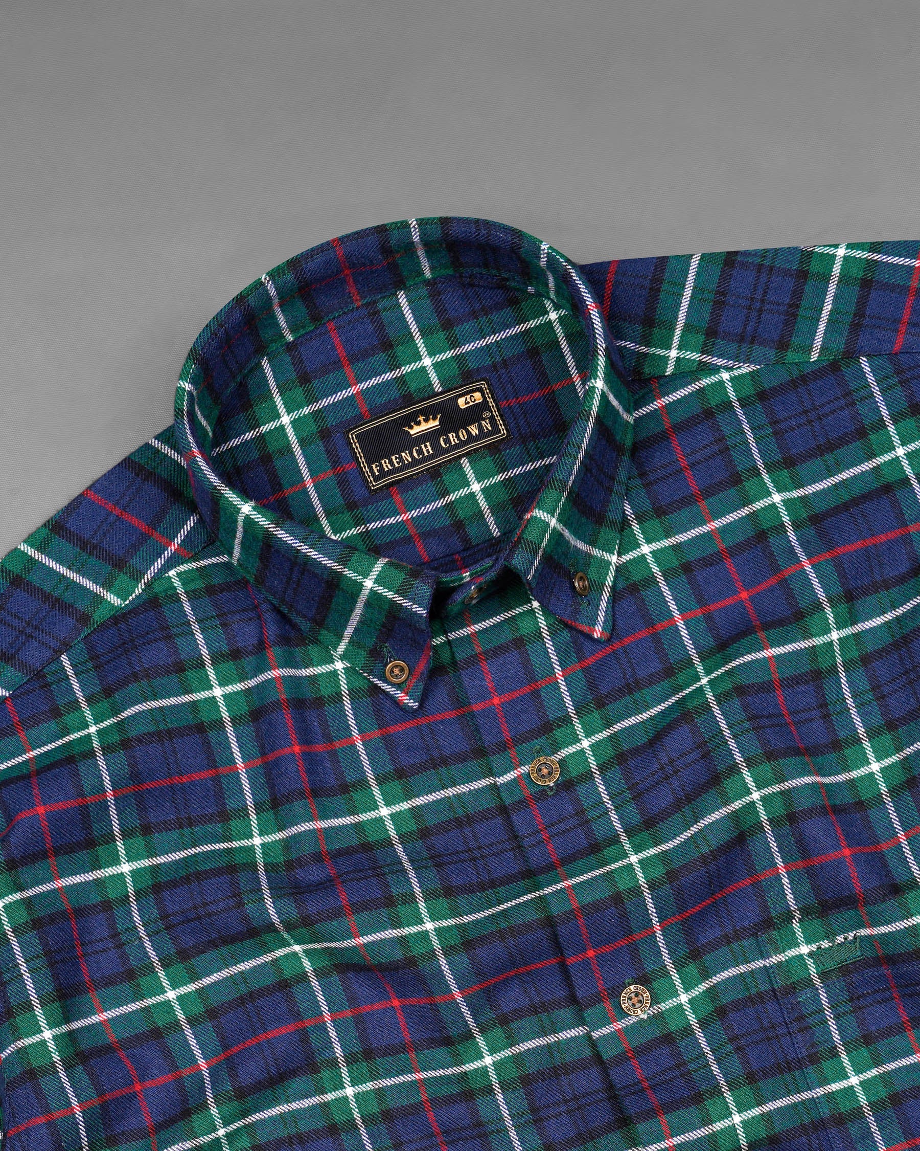 Cloud Burst Blue with Dartmouth Green Plaid Flannel Shirt