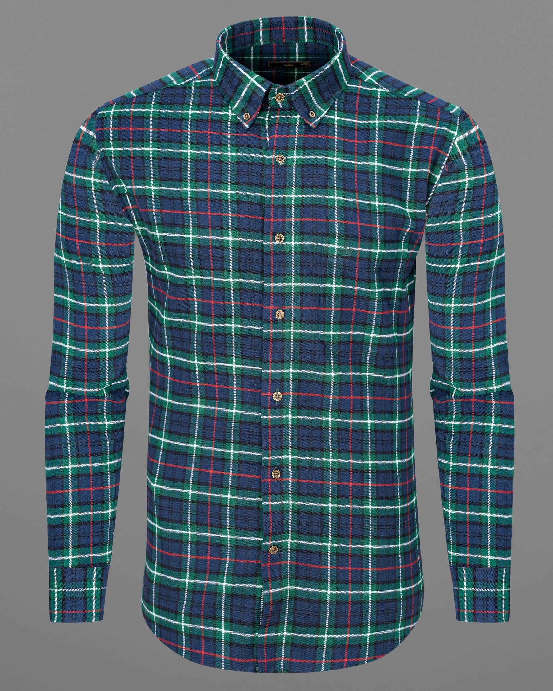 Cloud Burst Blue with Dartmouth Green Plaid Flannel Shirt