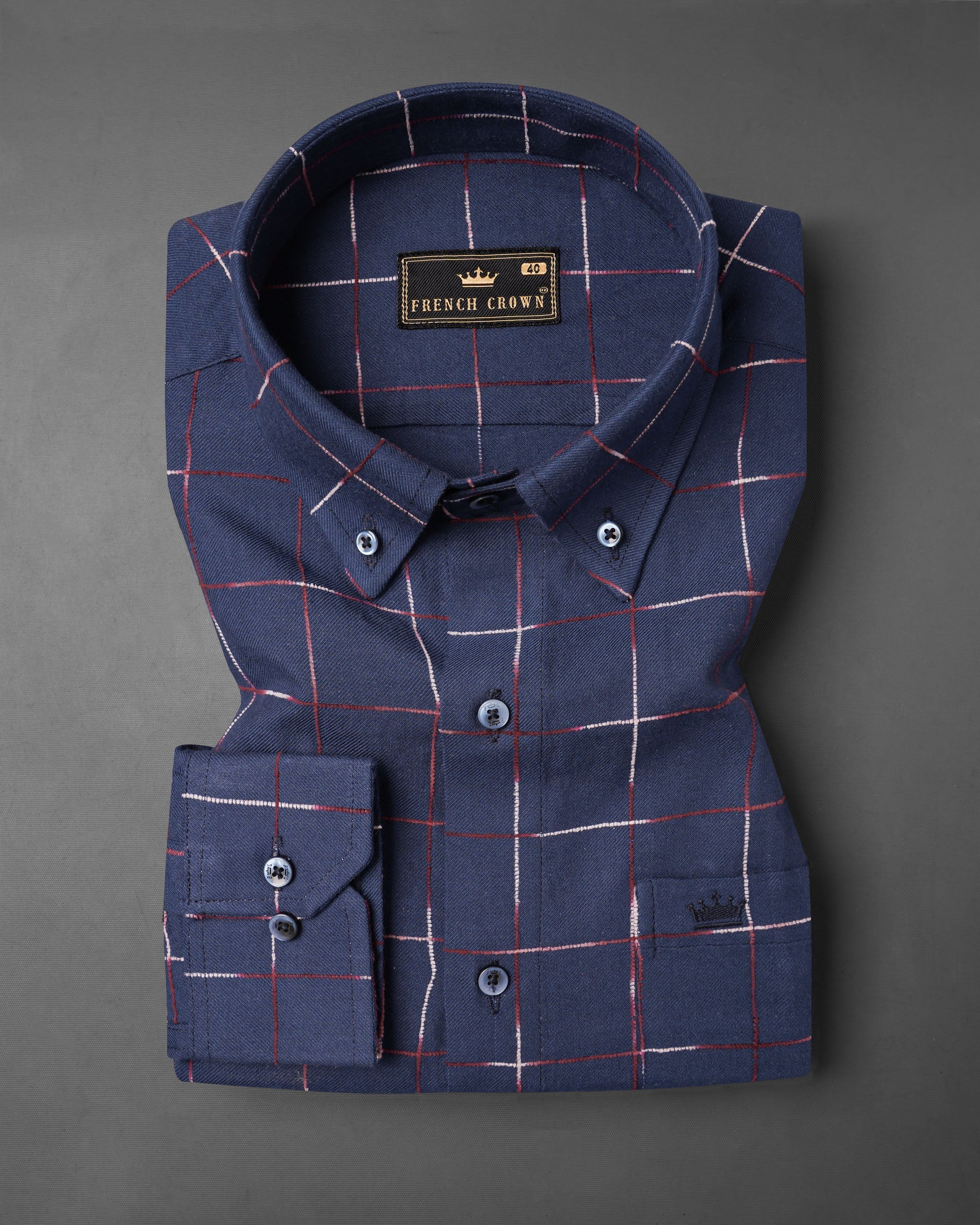 Bunting Blue Windowpane Dobby Textured Premium Giza Cotton Shirt