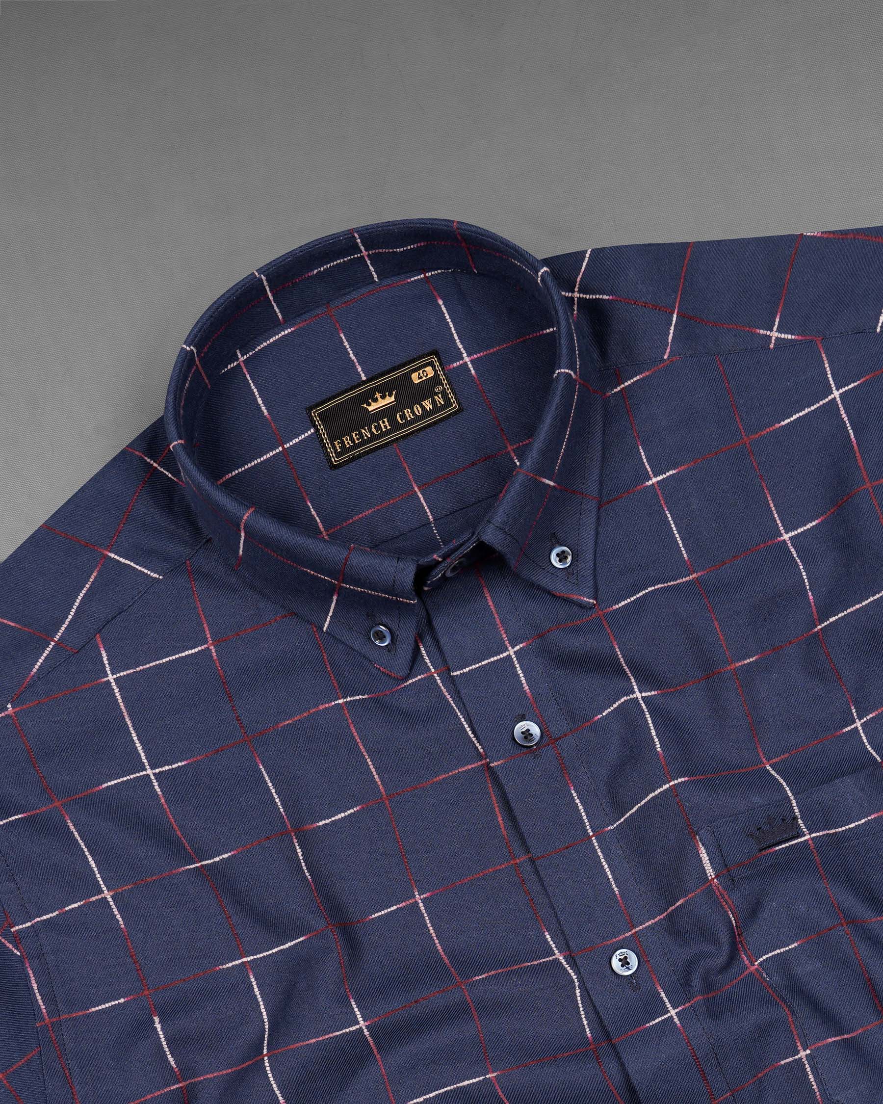 Bunting Blue Windowpane Dobby Textured Premium Giza Cotton Shirt