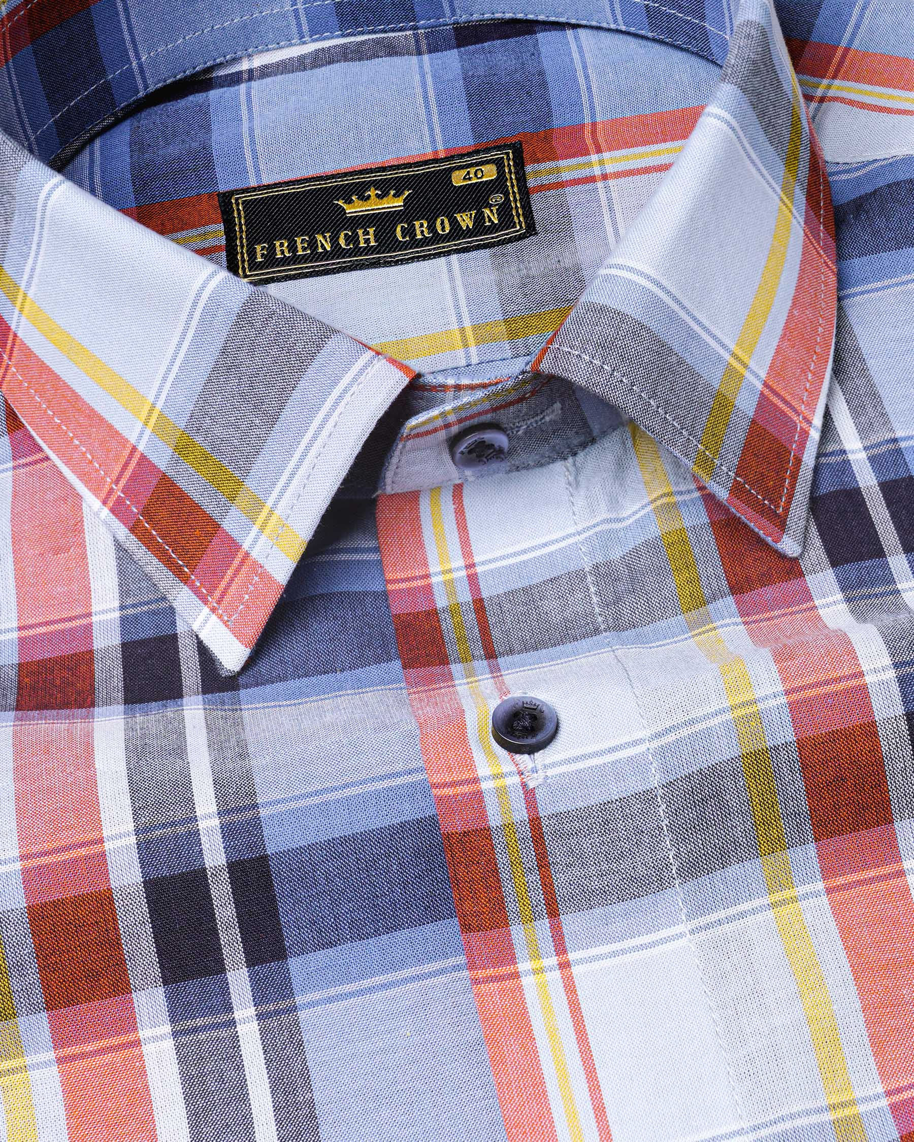 Venus Gray and Moonstone Blue Multicolor Plaid Premium Cotton Shirt