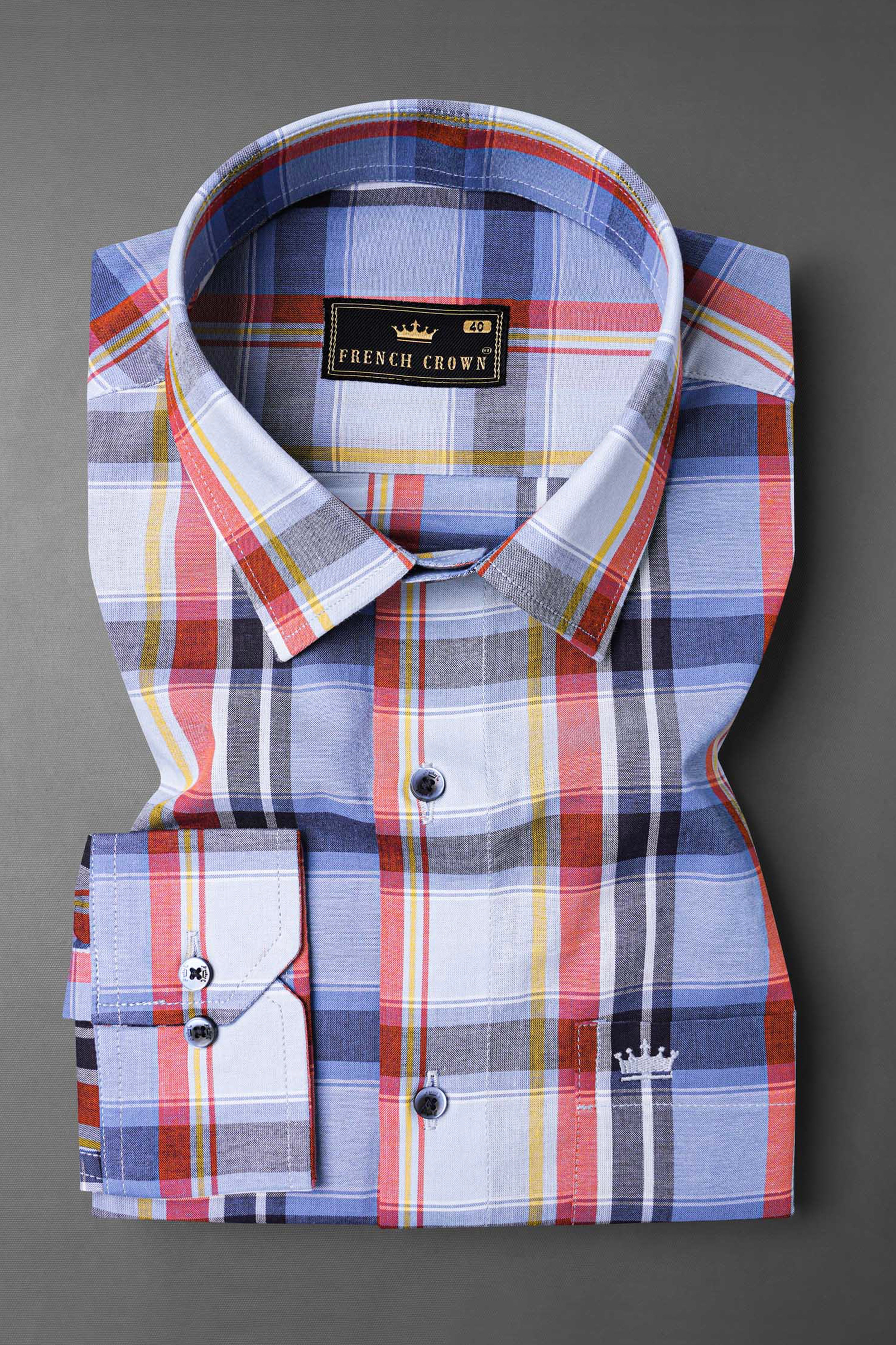 Venus Gray and Moonstone Blue Multicolor Plaid Premium Cotton Shirt