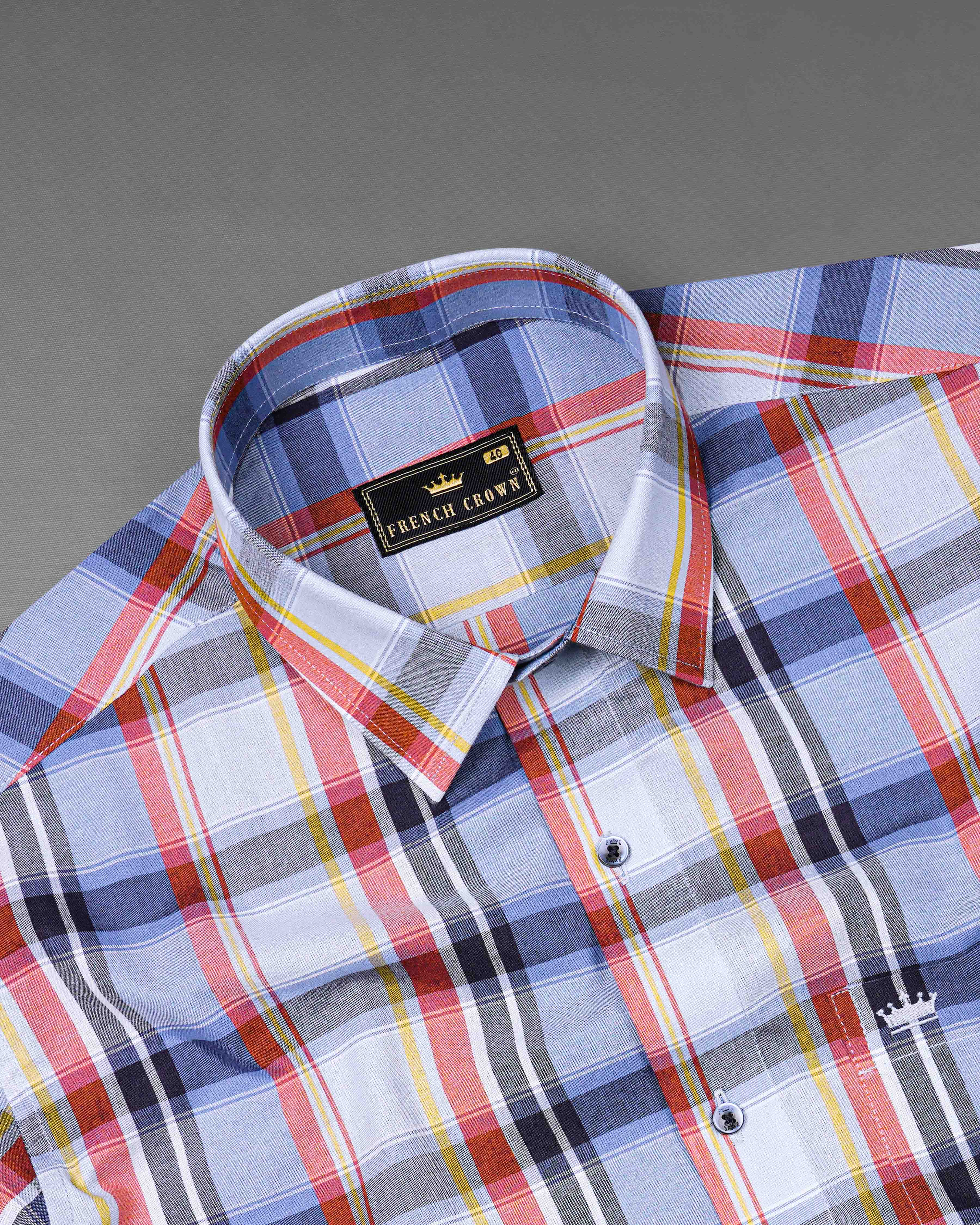 Venus Gray and Moonstone Blue Multicolor Plaid Premium Cotton Shirt