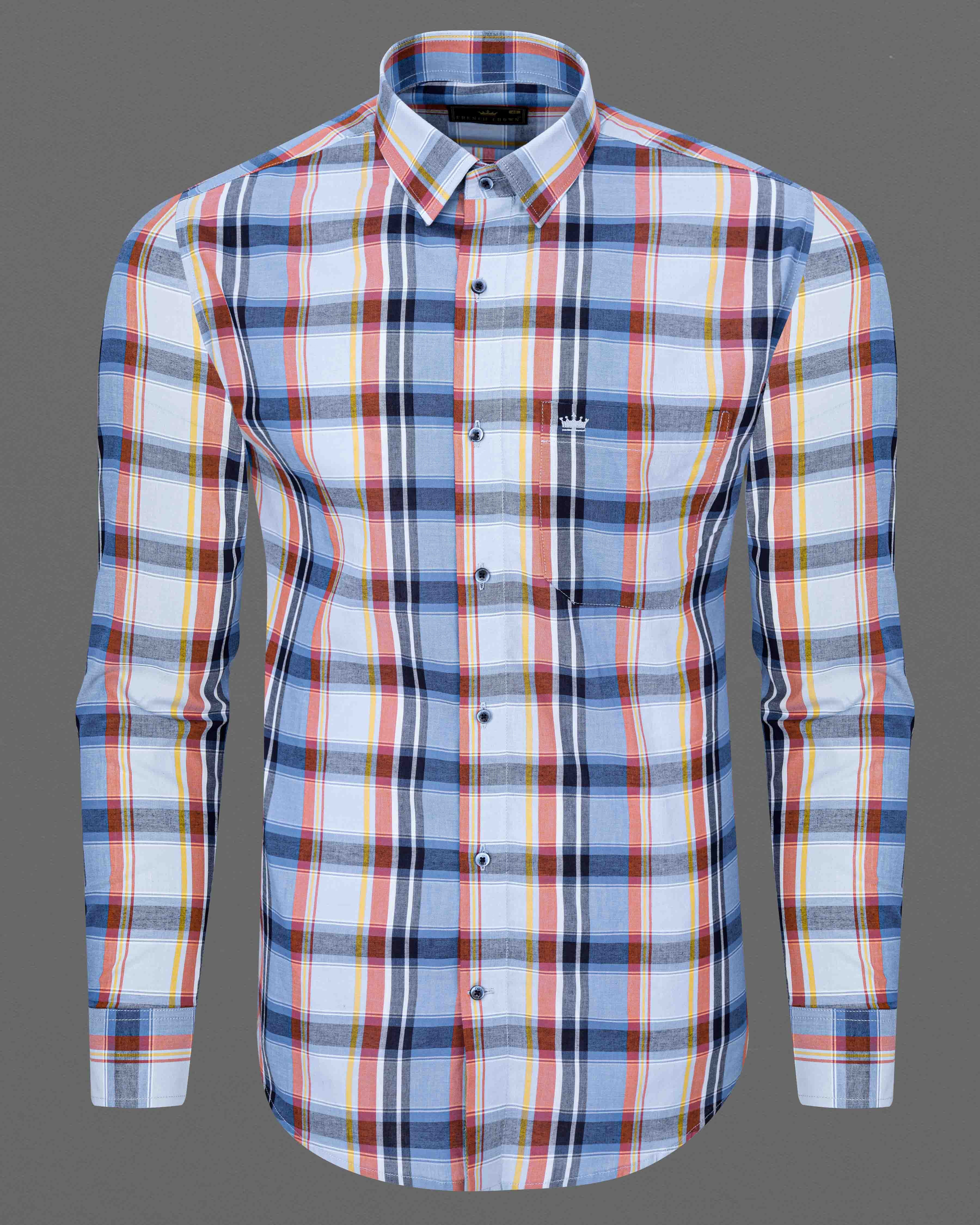 Venus Gray and Moonstone Blue Multicolor Plaid Premium Cotton Shirt