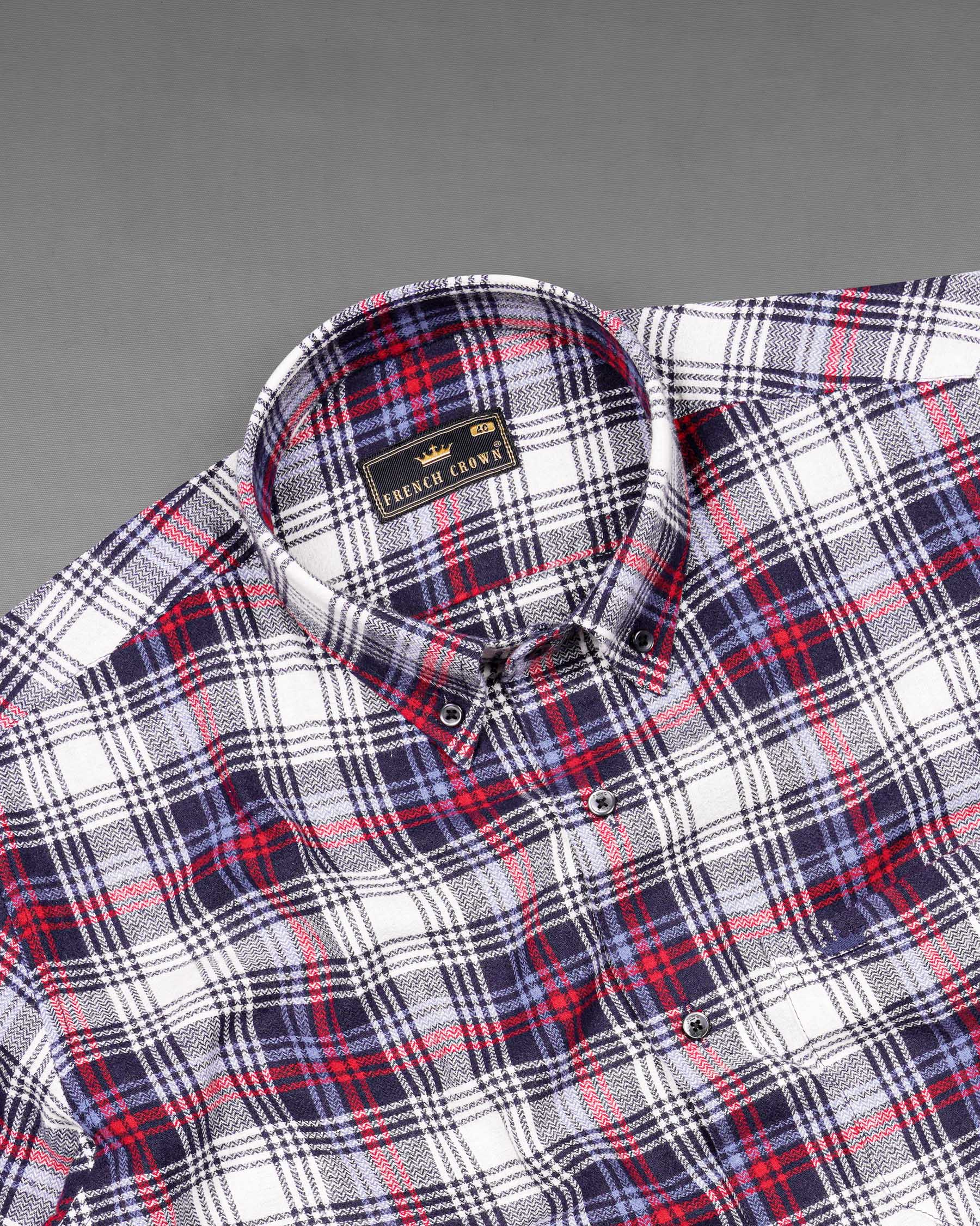 Bright White with Jagger Blue and Cardinal Red Plaid Flannel Shirt