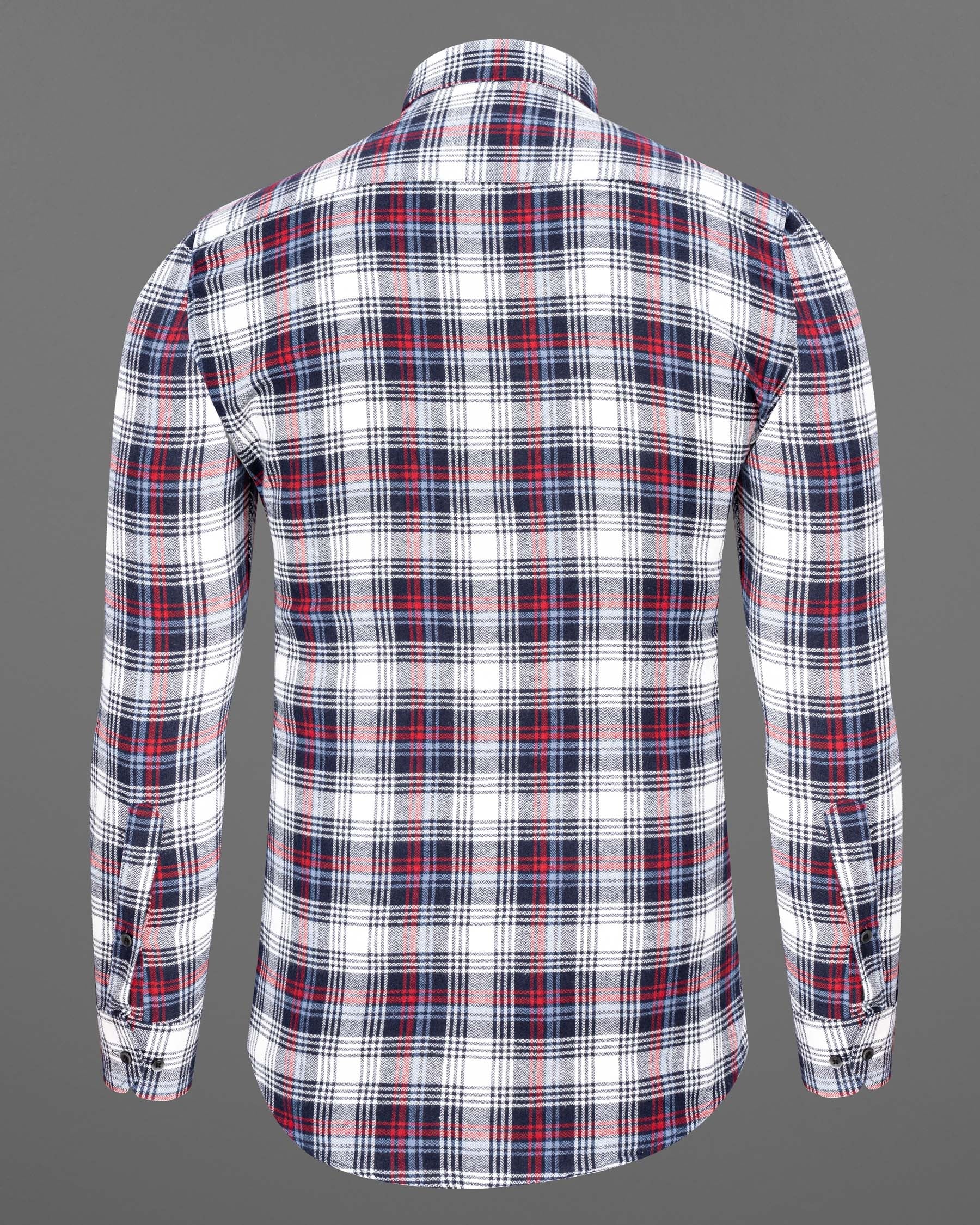 Bright White with Jagger Blue and Cardinal Red Plaid Flannel Shirt