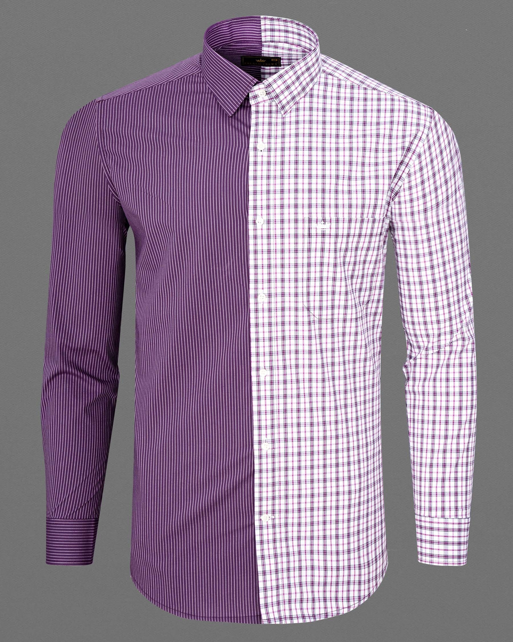 Half Checkered Half Striped Premium Cotton Designer Shirt