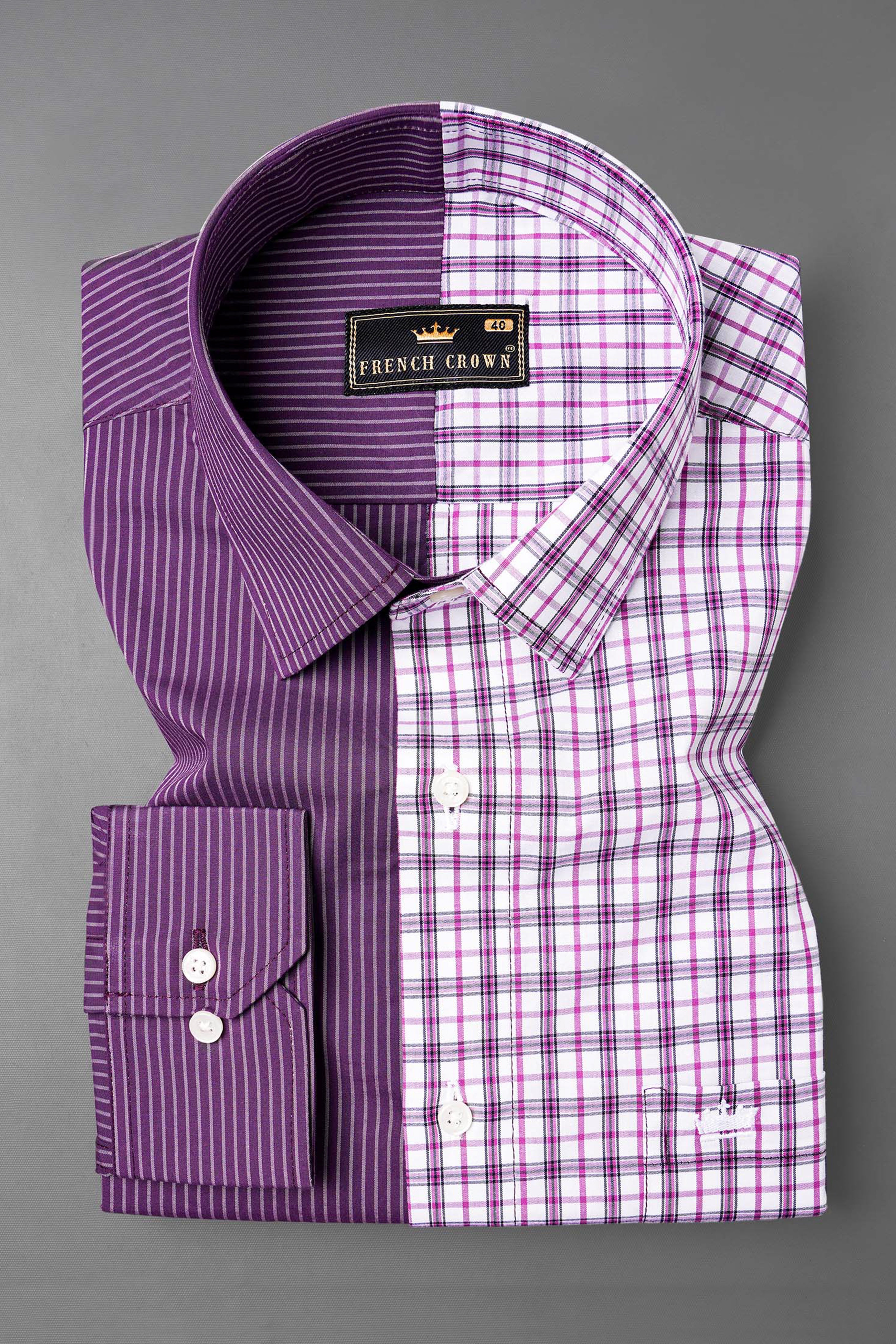 Half Checkered Half Striped Premium Cotton Designer Shirt