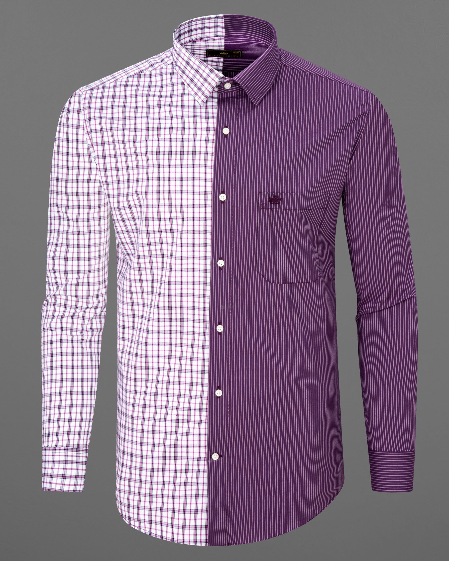 Half Checkered Half Striped Premium Cotton Designer Shirt