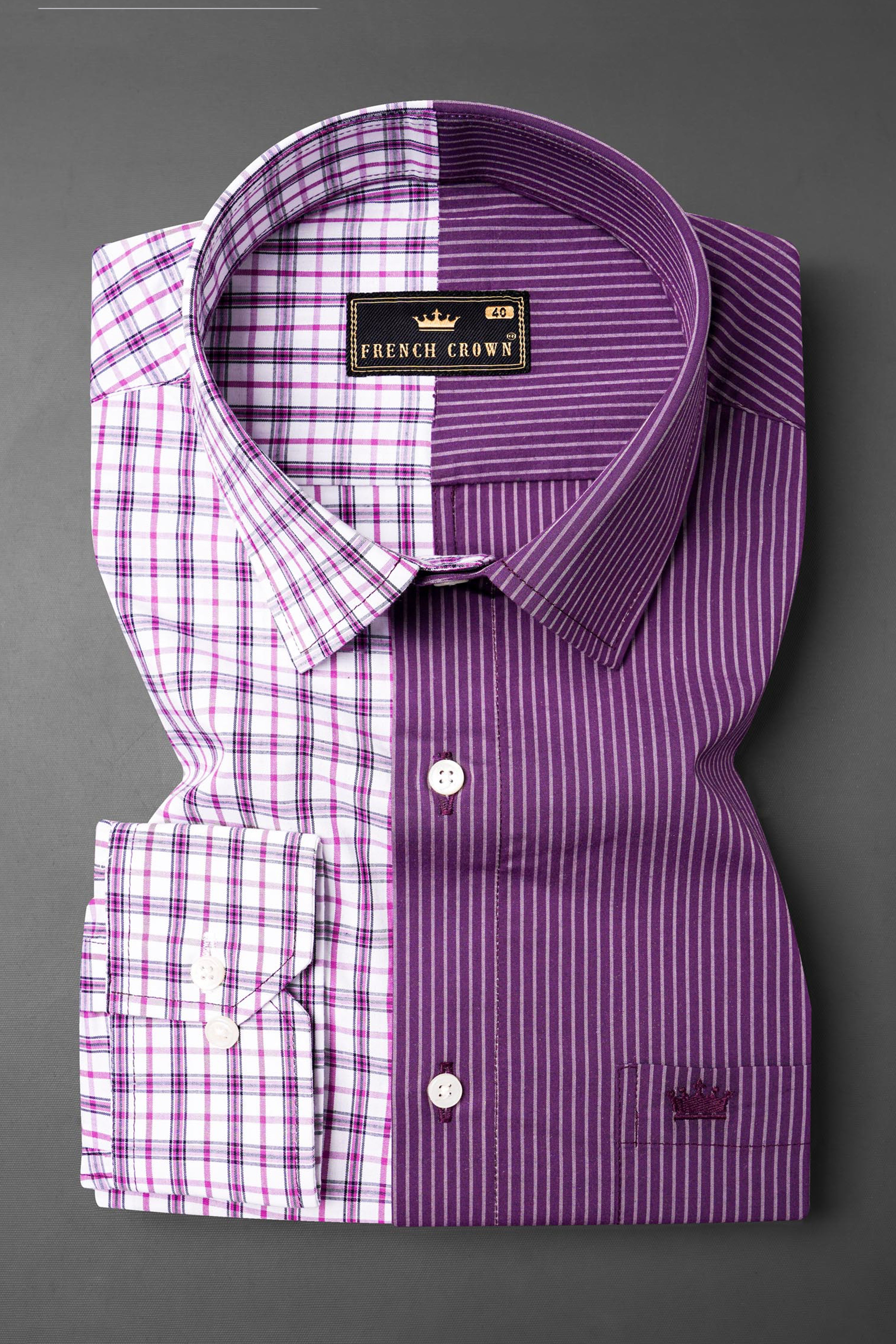 Half Checkered Half Striped Premium Cotton Designer Shirt