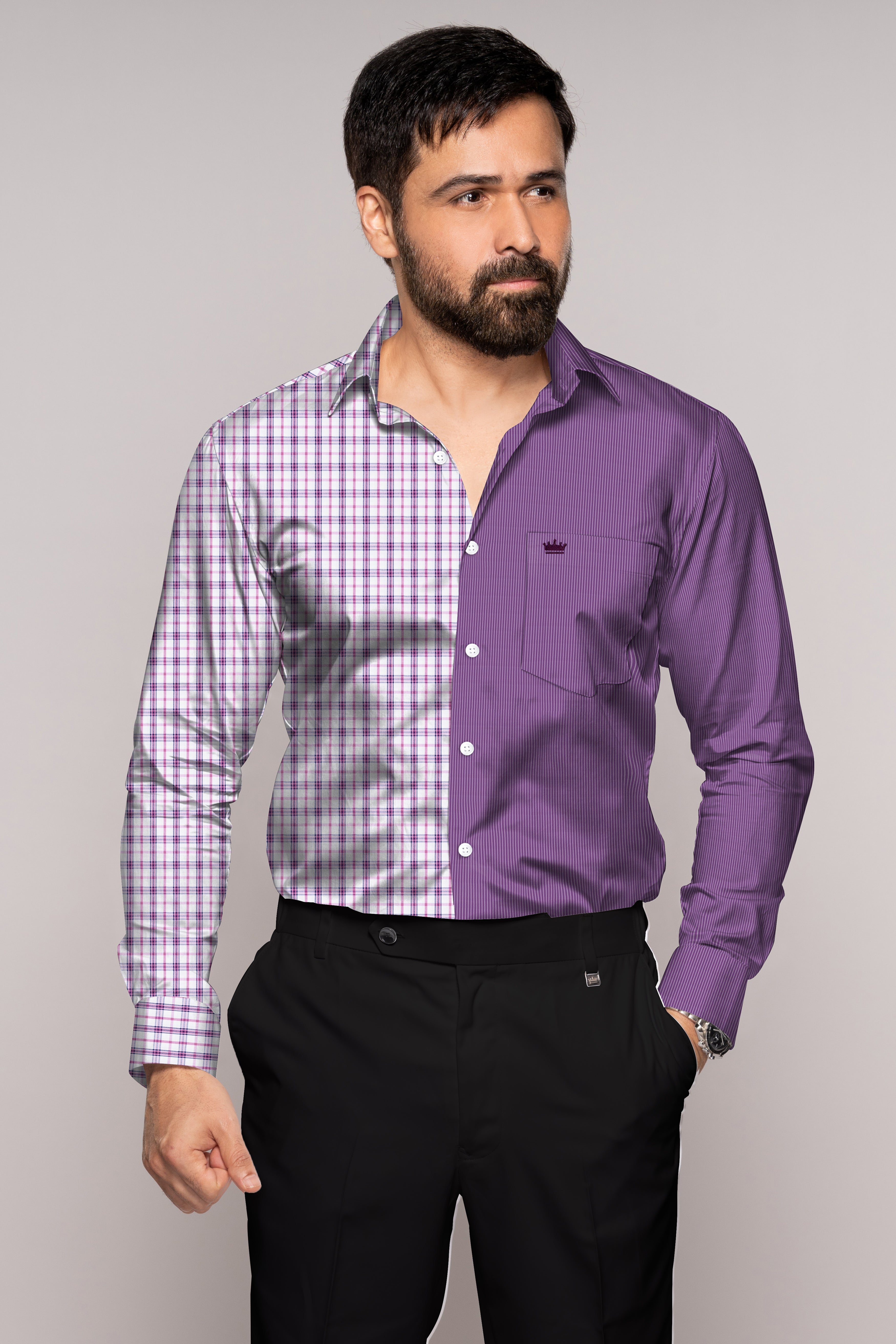 Half Checkered Half Striped Premium Cotton Designer Shirt