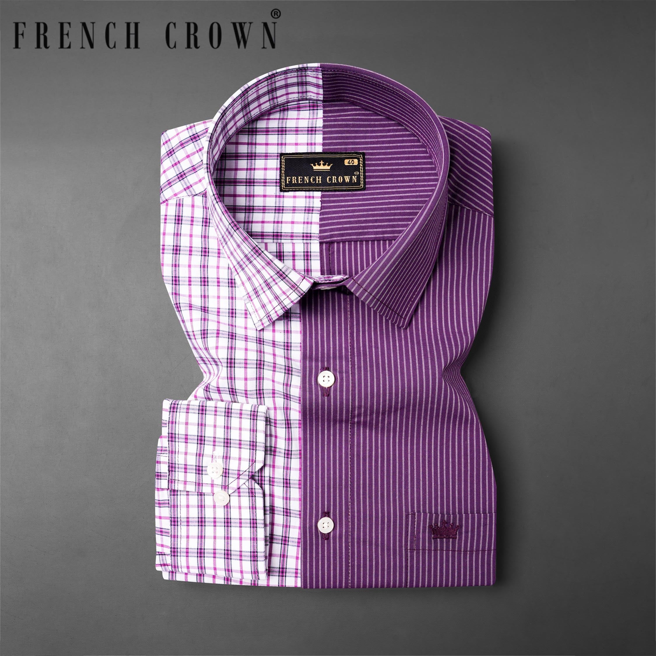 Half Checkered Half Striped Premium Cotton Designer Shirt