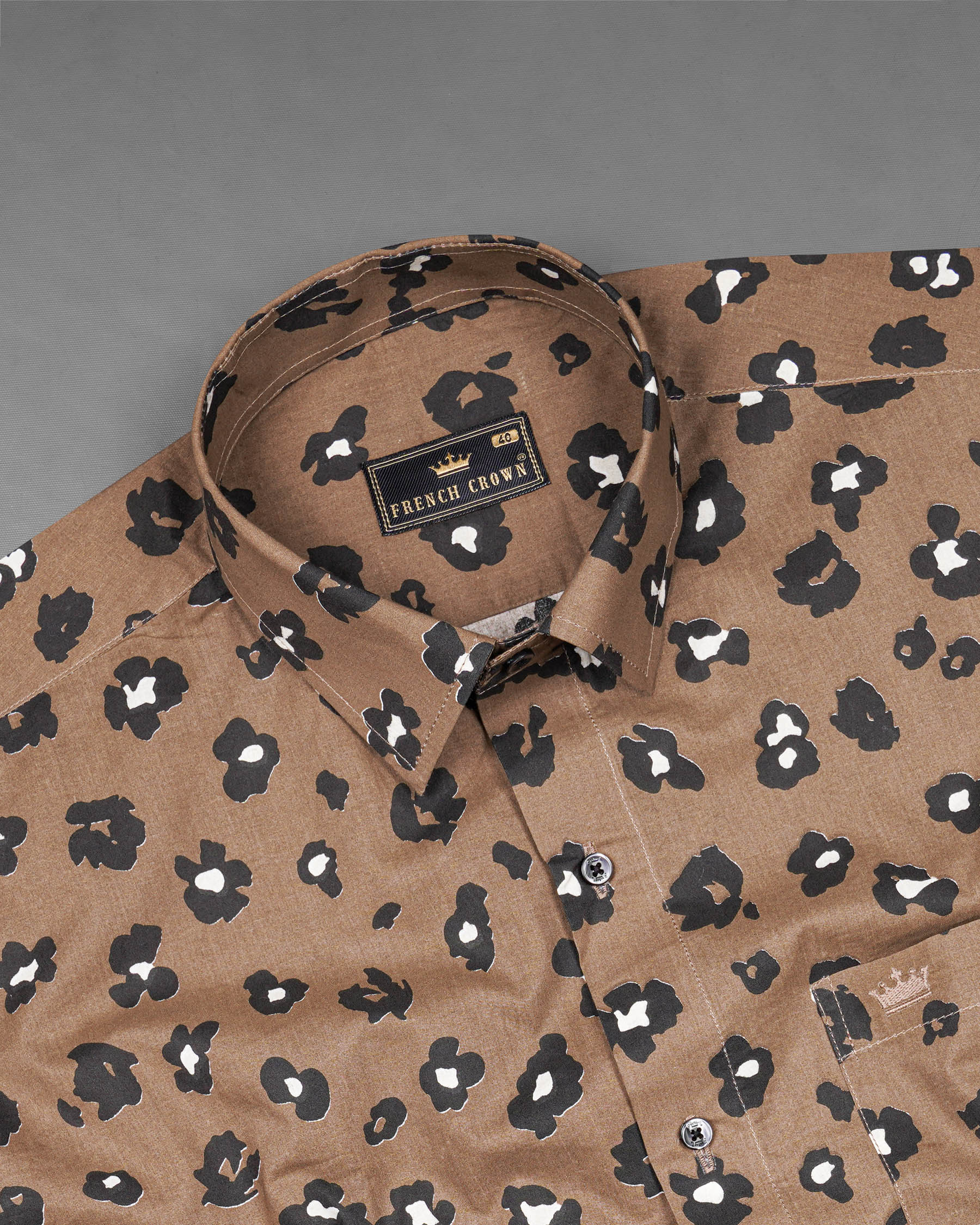 Cinereous Brown Floral Printed Premium Cotton Shirt