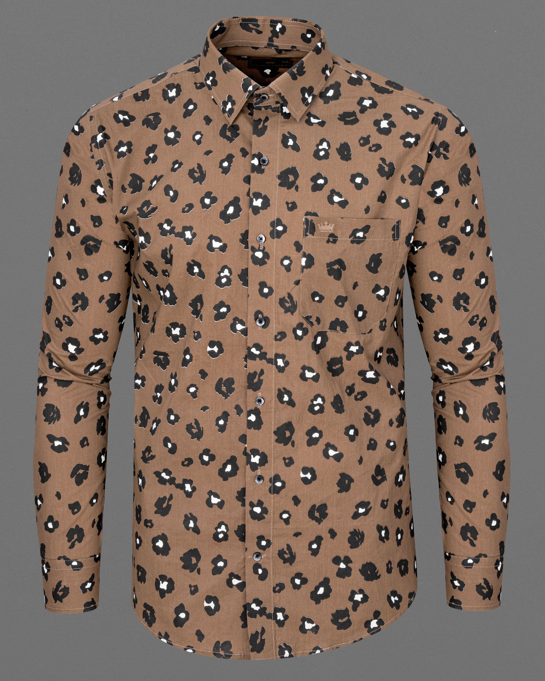 Cinereous Brown Floral Printed Premium Cotton Shirt