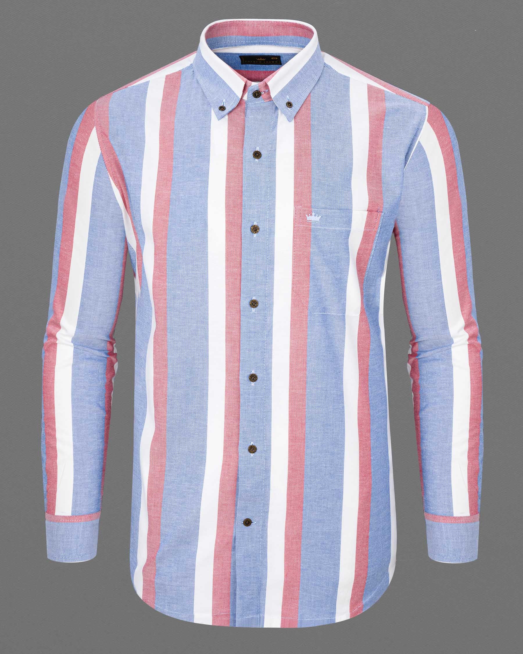 Wistful Blue and Charm Pink Striped Royal Oxford Shirt