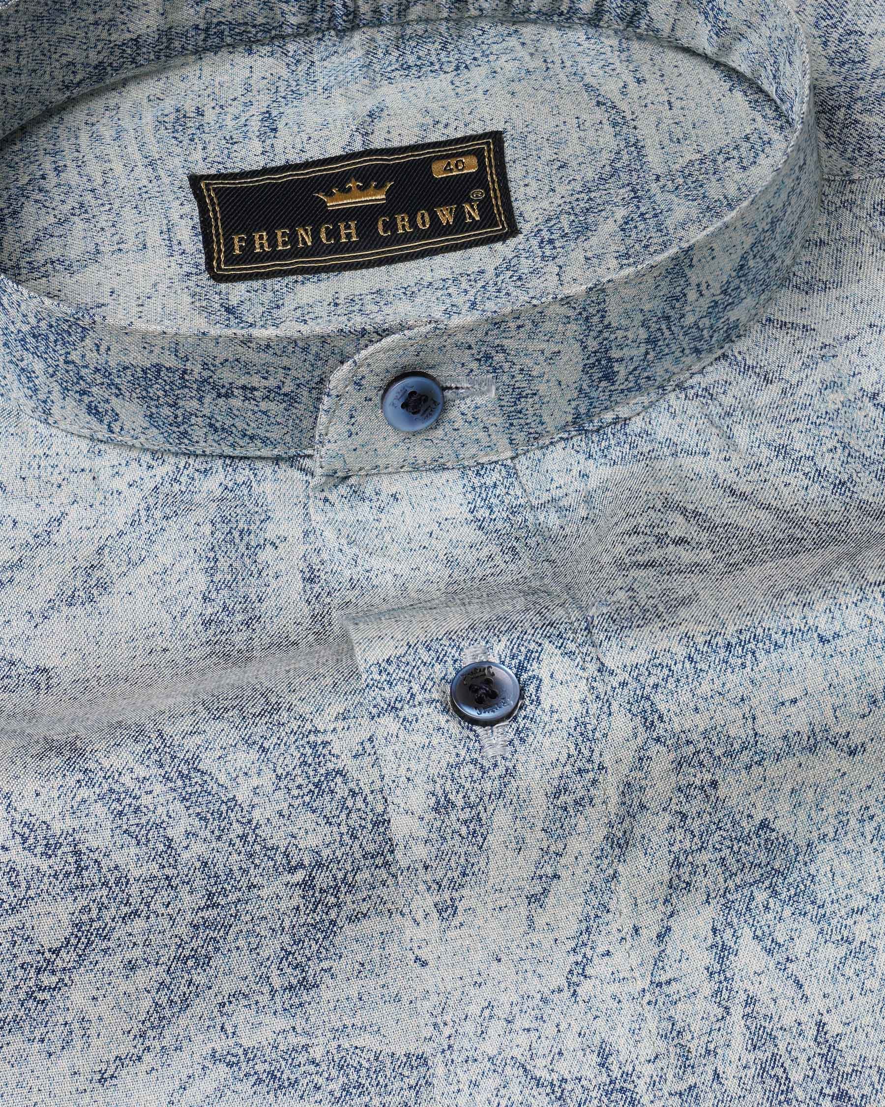 Raven Blue and Zircon Gray Leaves Textured Royal Oxford Shirt