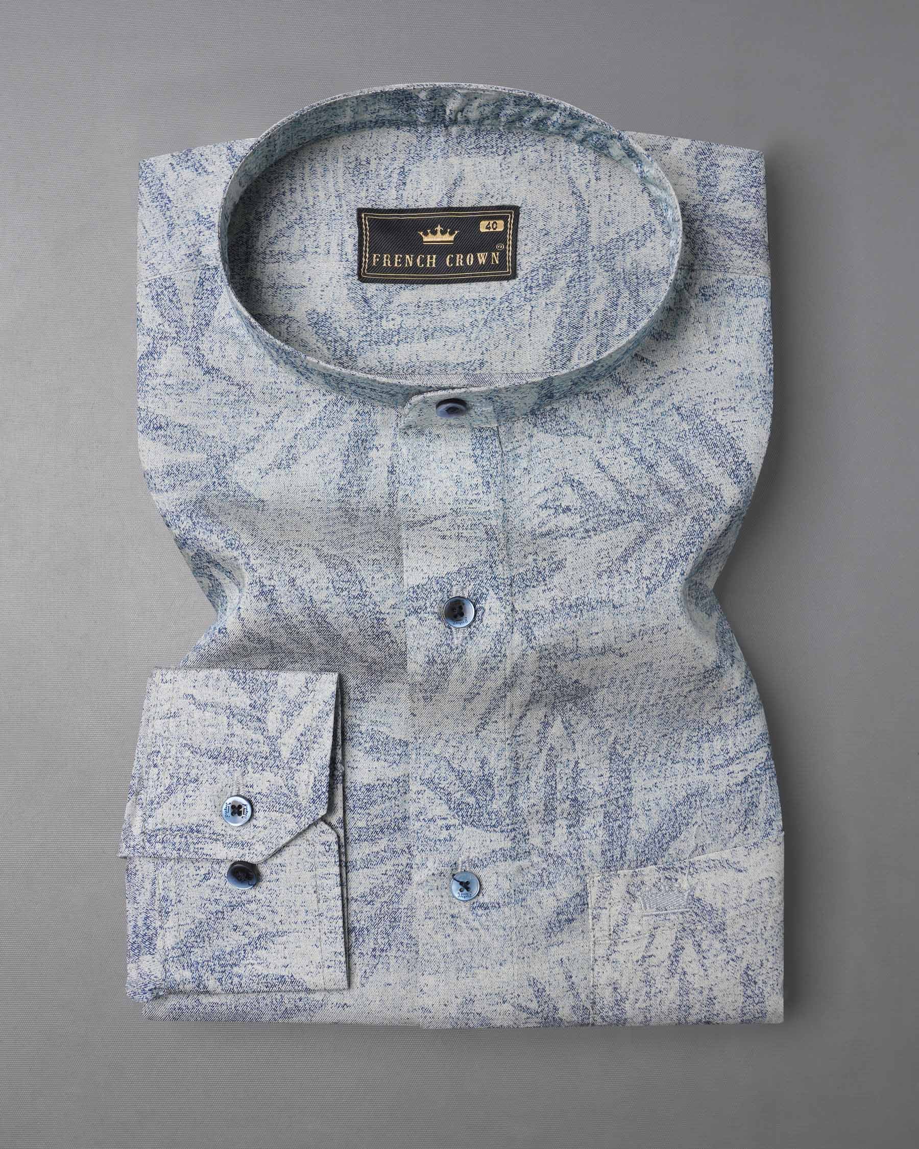 Raven Blue and Zircon Gray Leaves Textured Royal Oxford Shirt