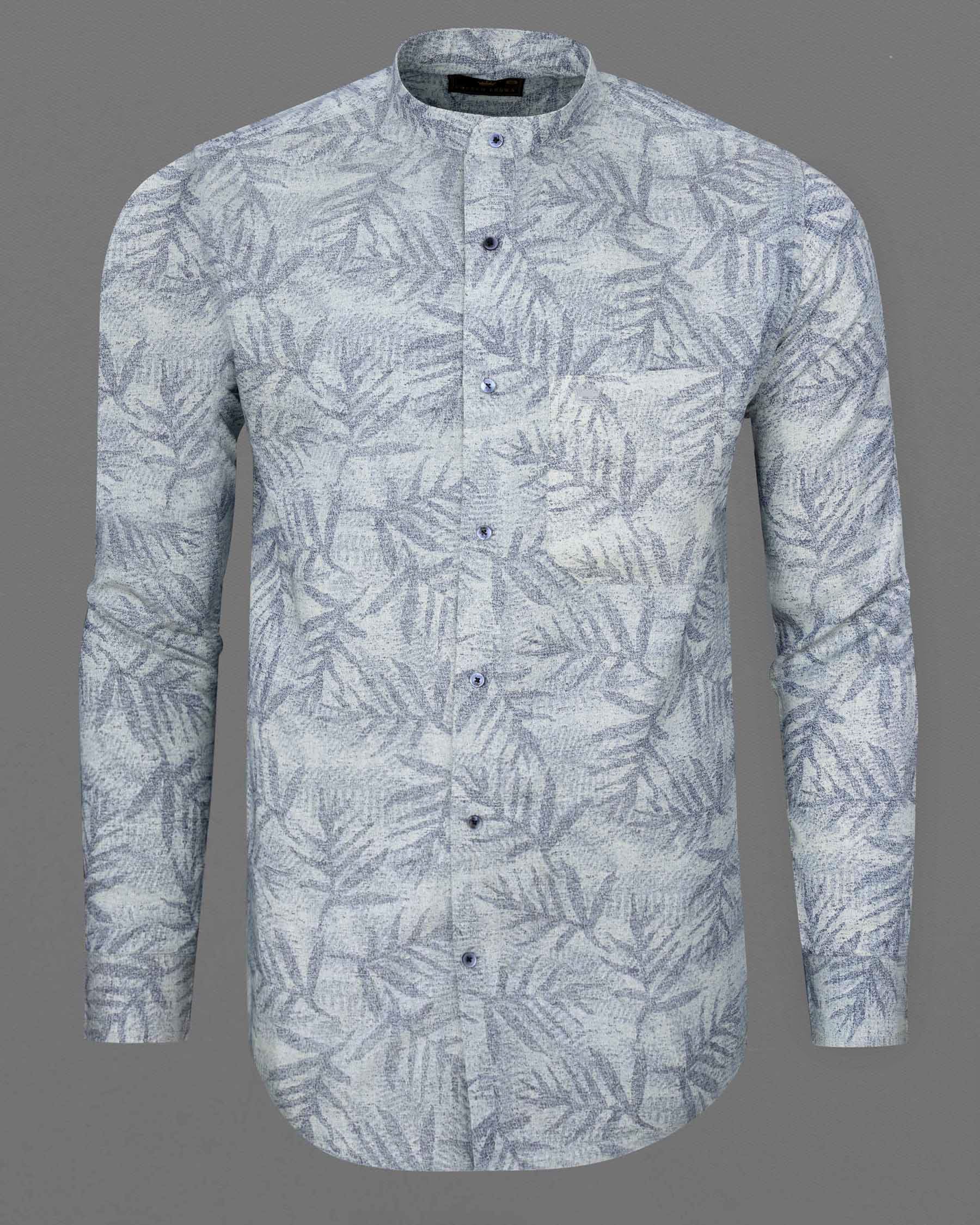 Raven Blue and Zircon Gray Leaves Textured Royal Oxford Shirt