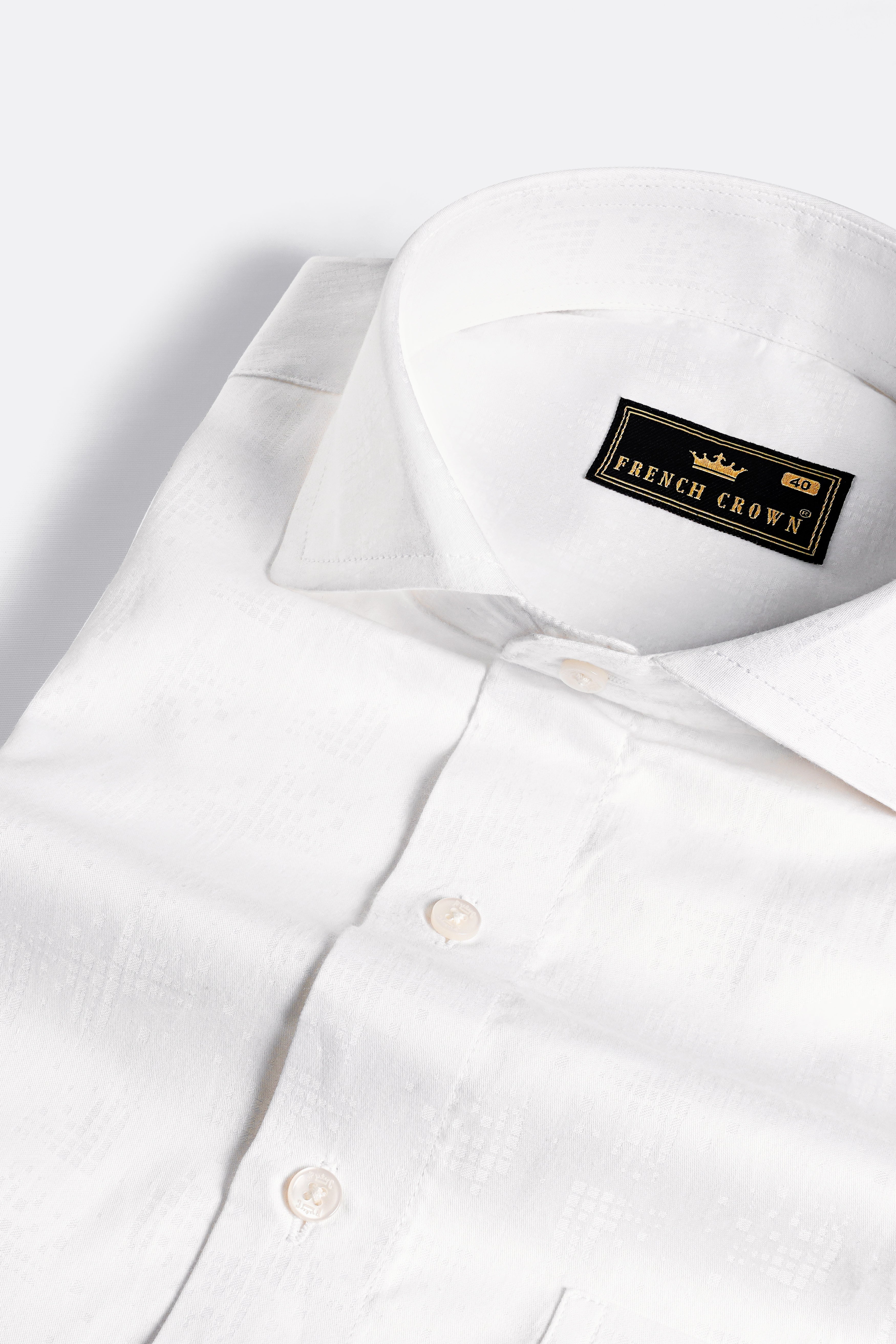 Bright White Jacquard Textured Premium Giza Cotton Shirt