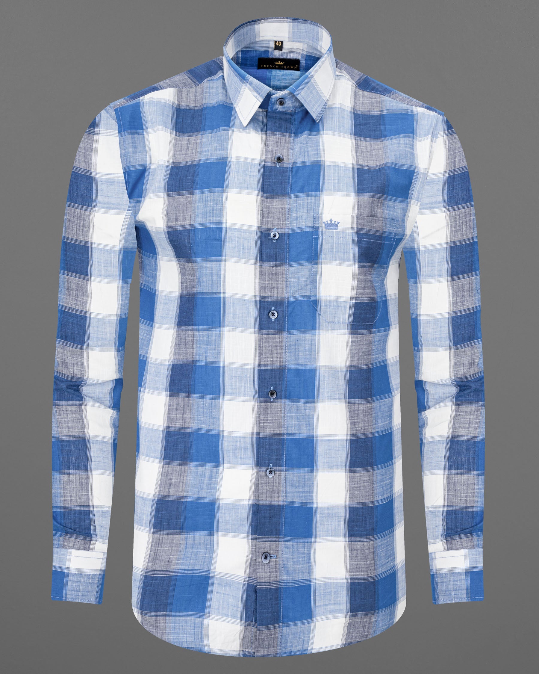 San Marino Blue and White Plaid Chambray Shirt