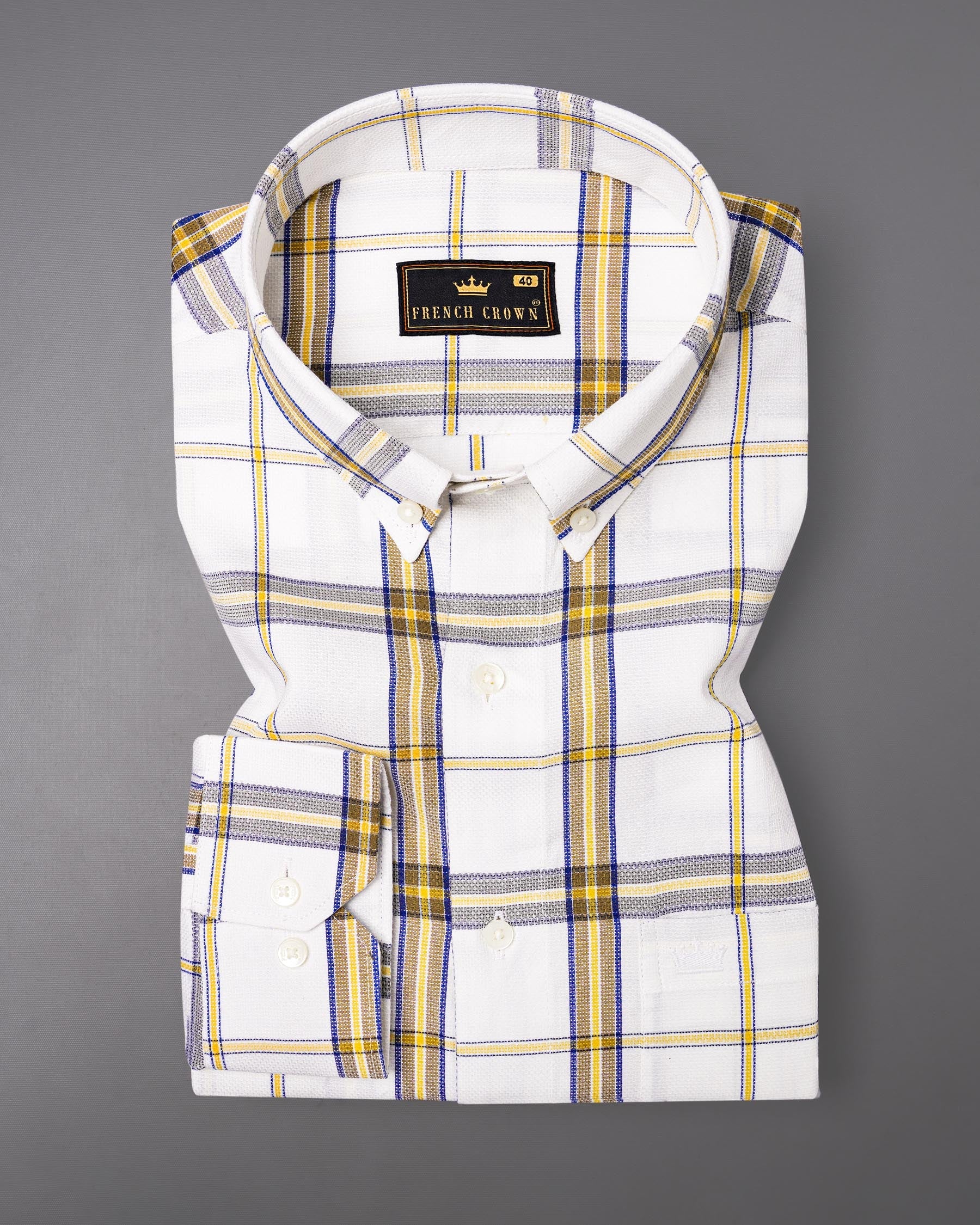 off White Plaid Dobby Textured Premium Giza Cotton Shirt