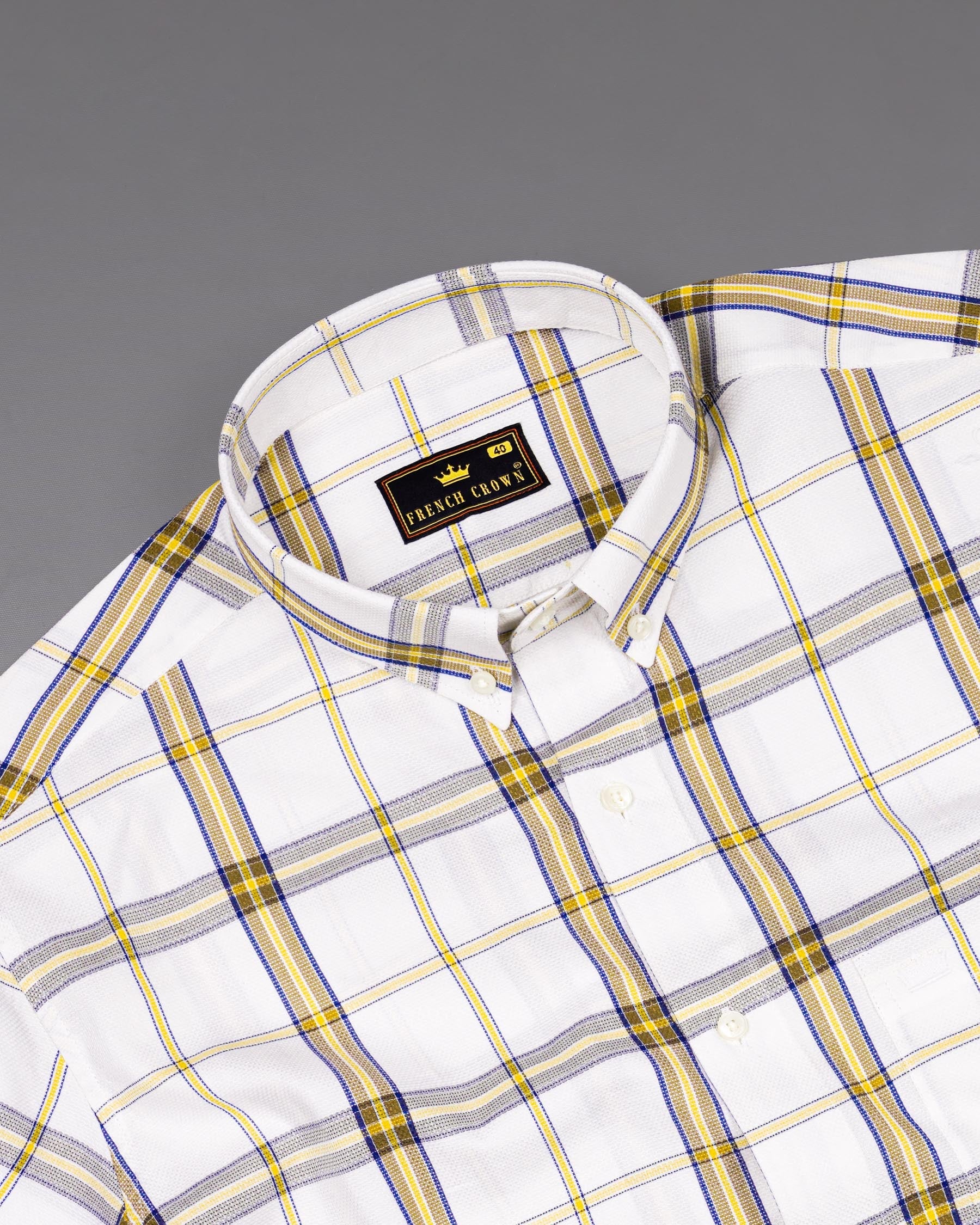 off White Plaid Dobby Textured Premium Giza Cotton Shirt