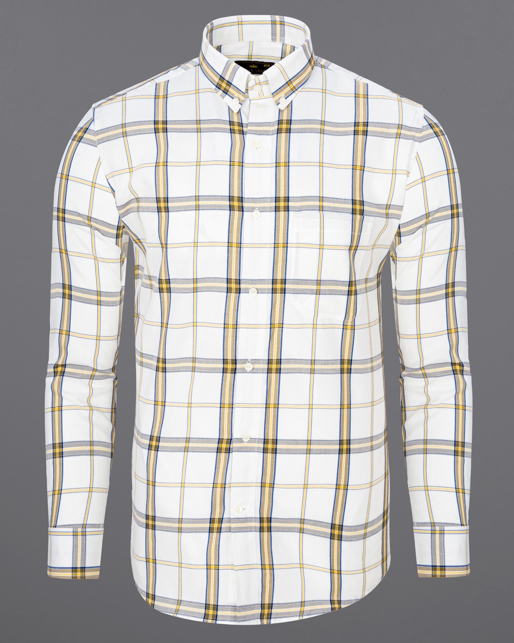 off White Plaid Dobby Textured Premium Giza Cotton Shirt