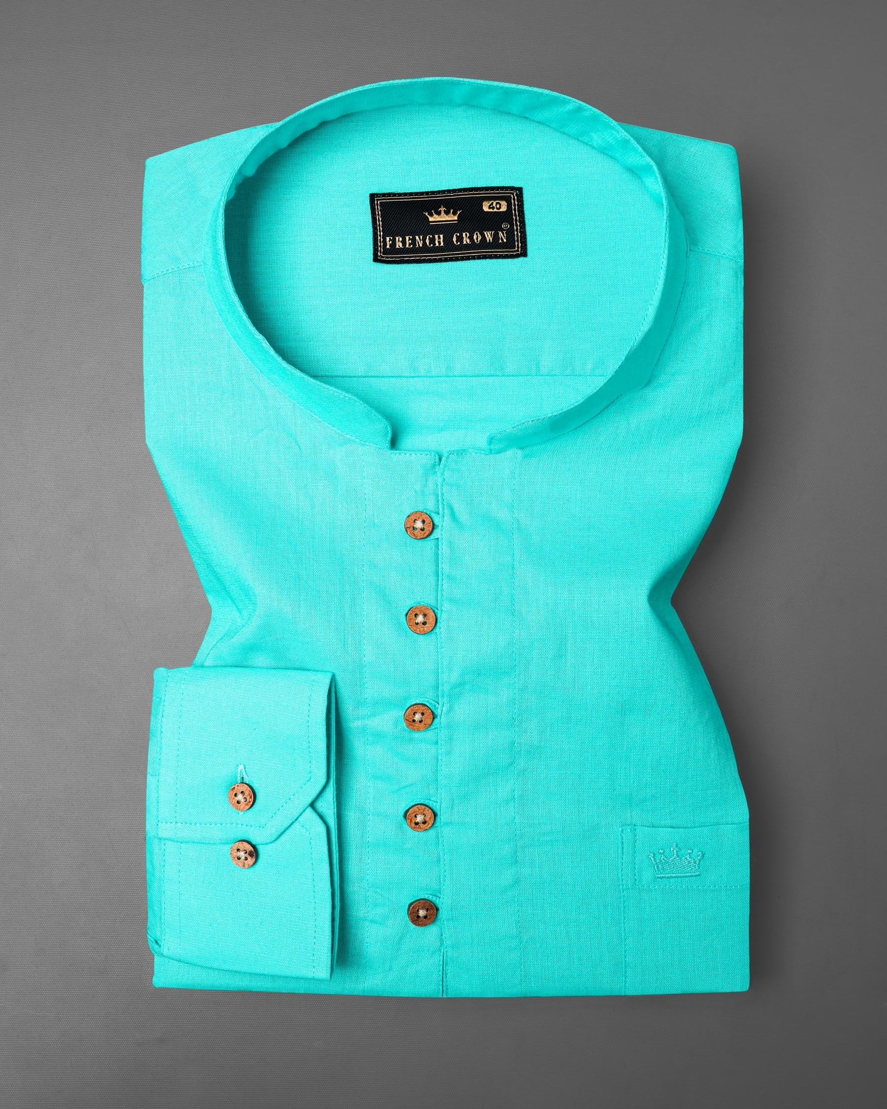 Bright Turquoise Luxurious Linen Kurta Shirt