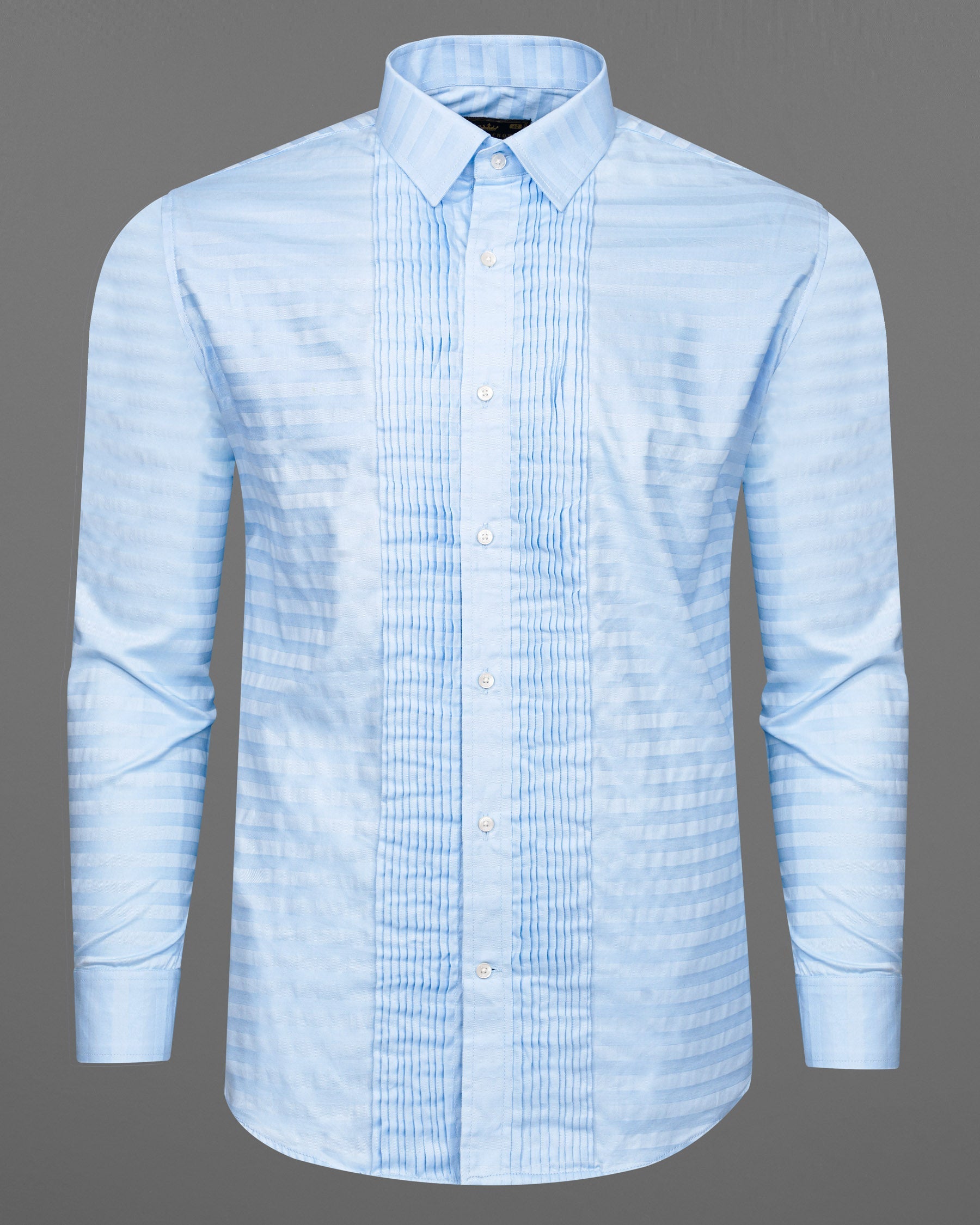 Geyser Blue Snake Pleated Dobby Textured Tuxedo Shirt