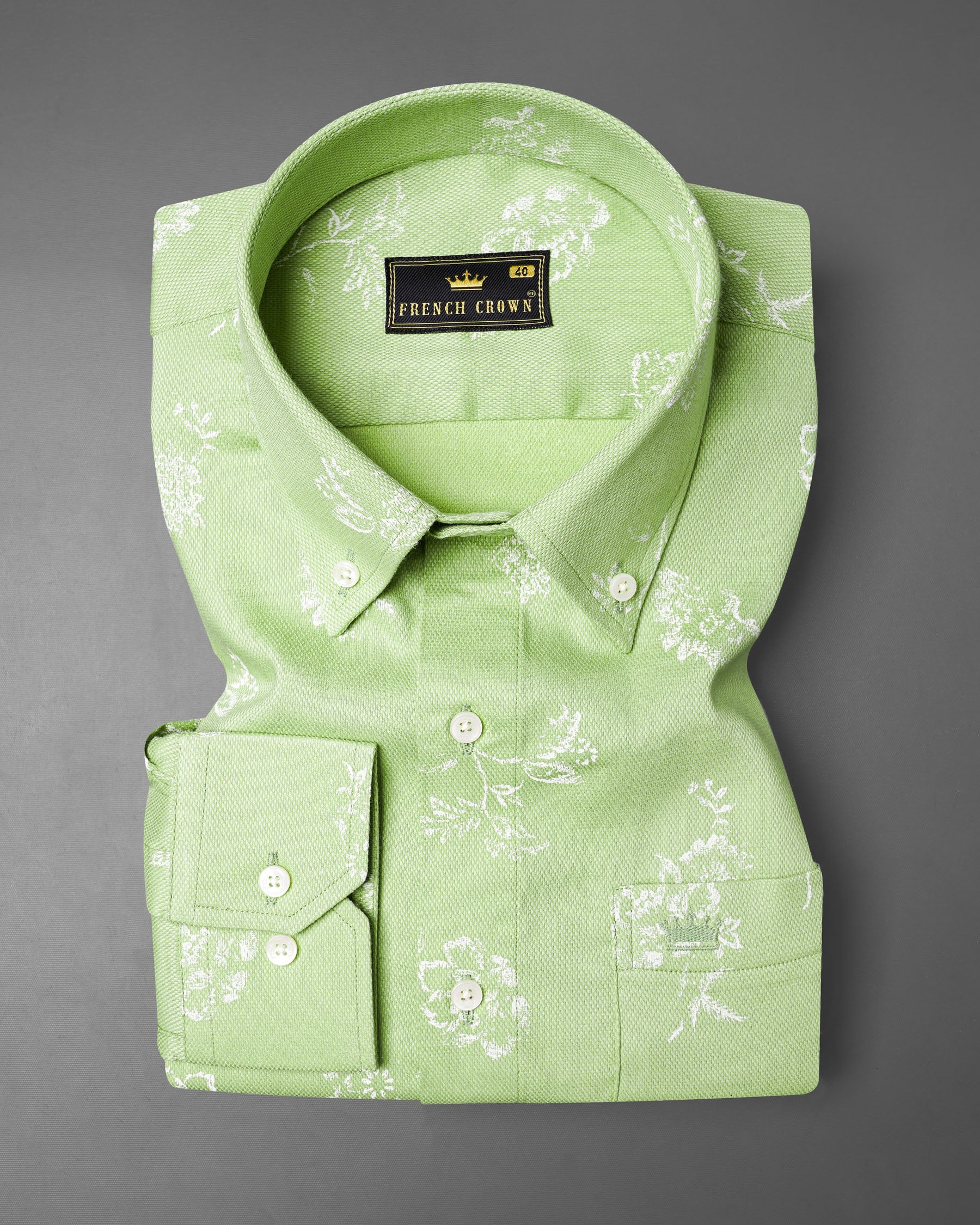 Pale Olive Green With White Floral Dobby Textured Premium Giza Cotton Shirt 7439-BD-38, 7439-BD-H-38, 7439-BD-39, 7439-BD-H-39, 7439-BD-40, 7439-BD-H-40, 7439-BD-42, 7439-BD-H-42, 7439-BD-44, 7439-BD-H-44, 7439-BD-46, 7439-BD-H-46, 7439-BD-48, 7439-BD-H-48, 7439-BD-50, 7439-BD-H-50, 7439-BD-52, 7439-BD-H-52