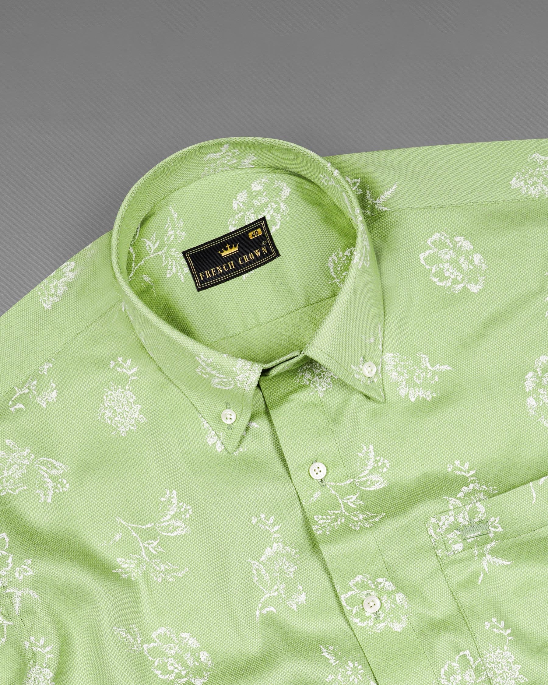 Pale Olive Green With White Floral Dobby Textured Premium Giza Cotton Shirt 7439-BD-38, 7439-BD-H-38, 7439-BD-39, 7439-BD-H-39, 7439-BD-40, 7439-BD-H-40, 7439-BD-42, 7439-BD-H-42, 7439-BD-44, 7439-BD-H-44, 7439-BD-46, 7439-BD-H-46, 7439-BD-48, 7439-BD-H-48, 7439-BD-50, 7439-BD-H-50, 7439-BD-52, 7439-BD-H-52