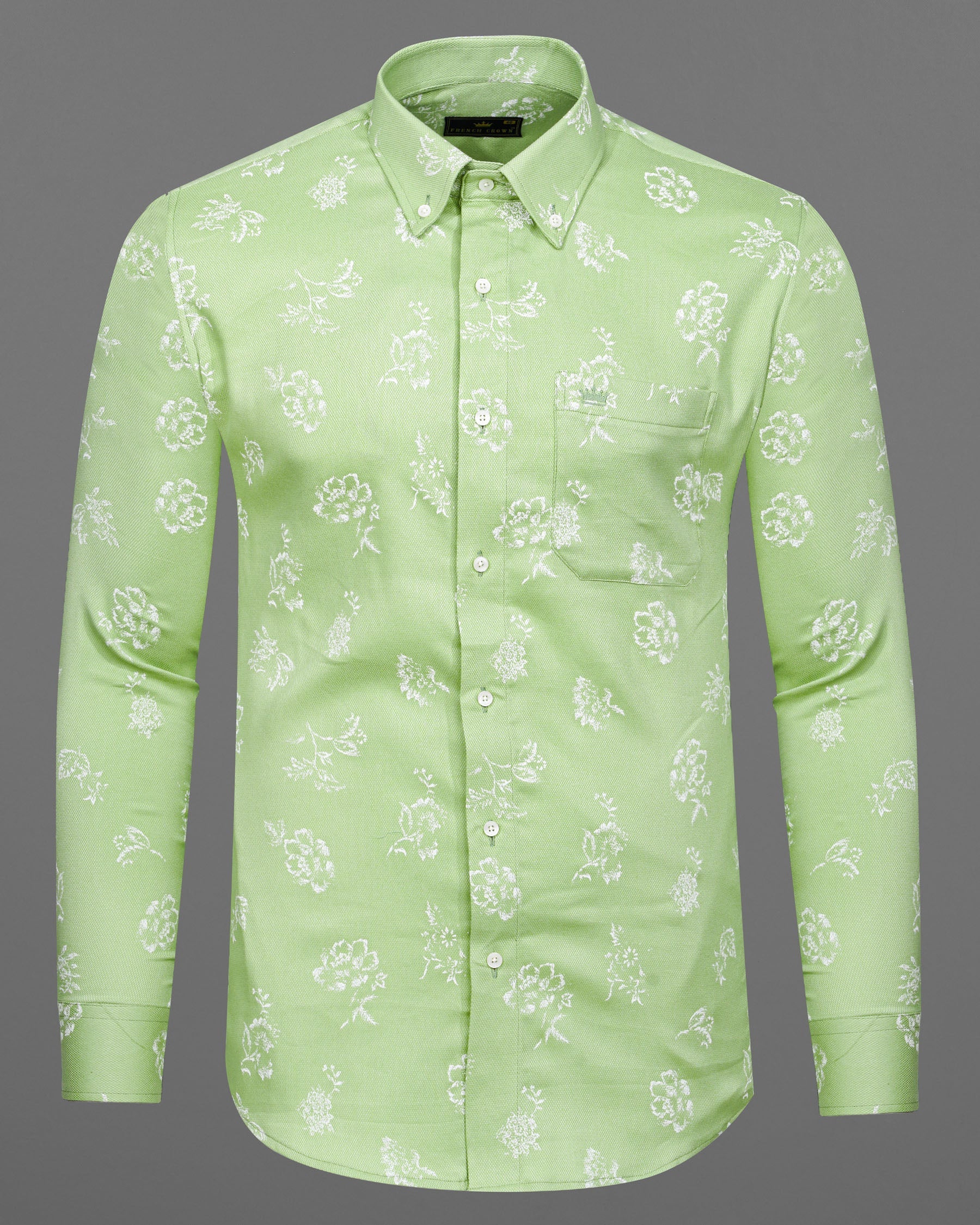 Pale Olive Green With White Floral Dobby Textured Premium Giza Cotton Shirt 7439-BD-38, 7439-BD-H-38, 7439-BD-39, 7439-BD-H-39, 7439-BD-40, 7439-BD-H-40, 7439-BD-42, 7439-BD-H-42, 7439-BD-44, 7439-BD-H-44, 7439-BD-46, 7439-BD-H-46, 7439-BD-48, 7439-BD-H-48, 7439-BD-50, 7439-BD-H-50, 7439-BD-52, 7439-BD-H-52