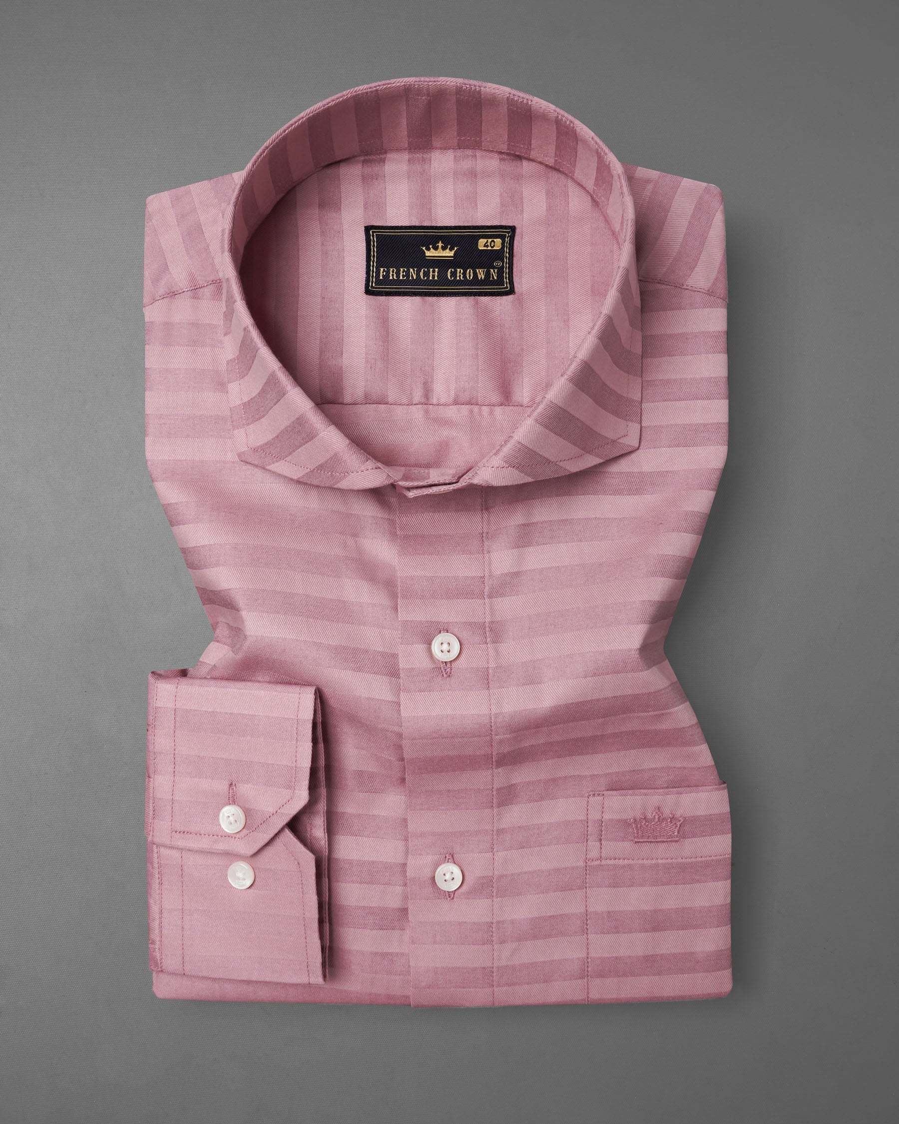 Light Muave Pink Striped Dobby Textured Premium Giza Cotton Shirt