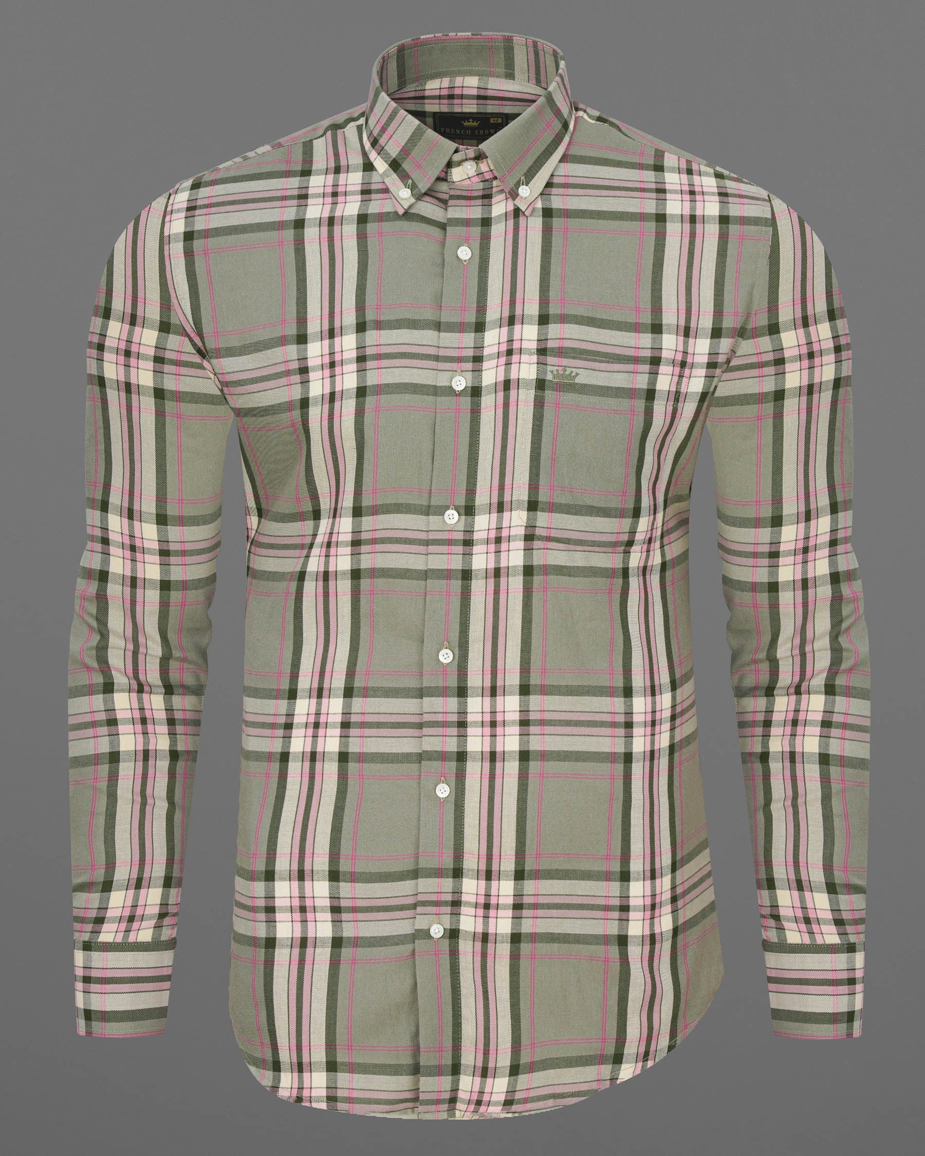 Mountain Mist Green Twill Plaid Premium Cotton Shirt