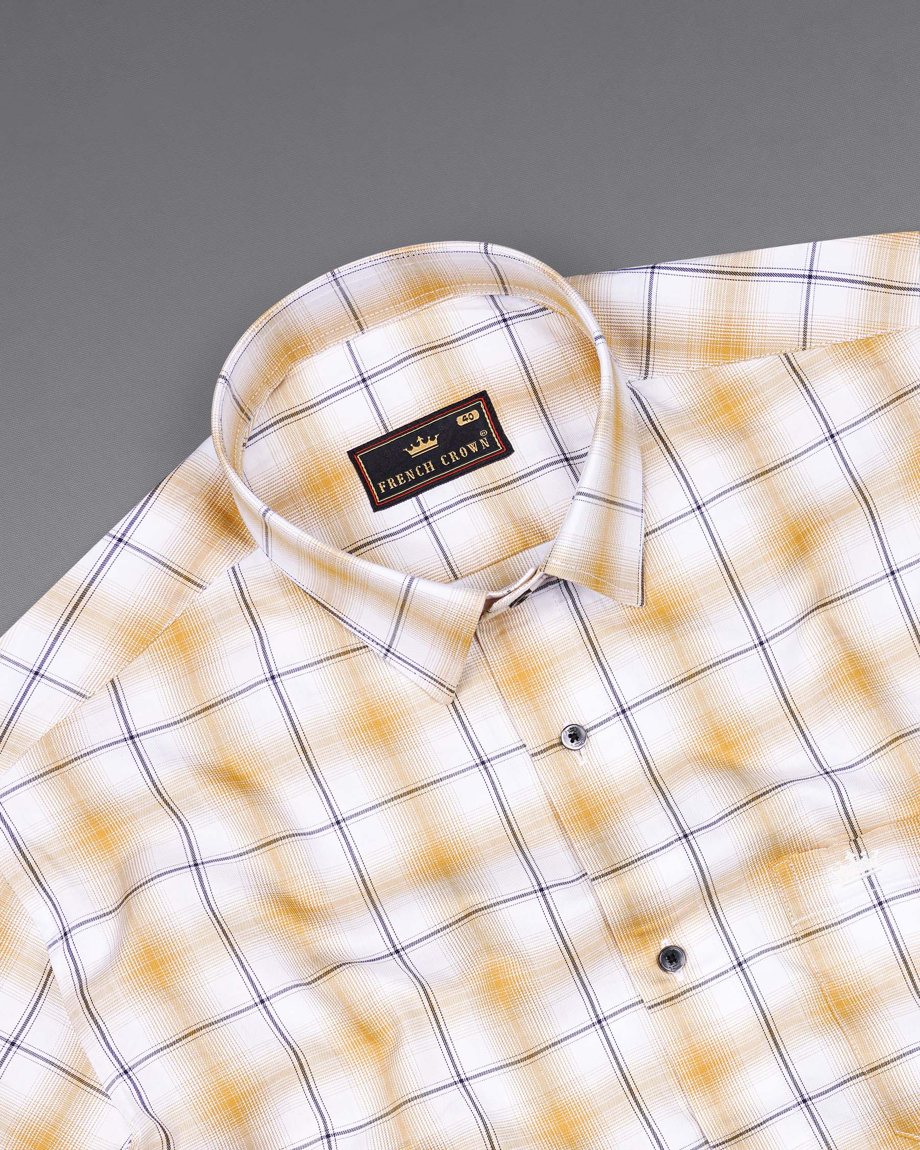 Desert Brown and White Twill Windowpane Premium Cotton Shirt