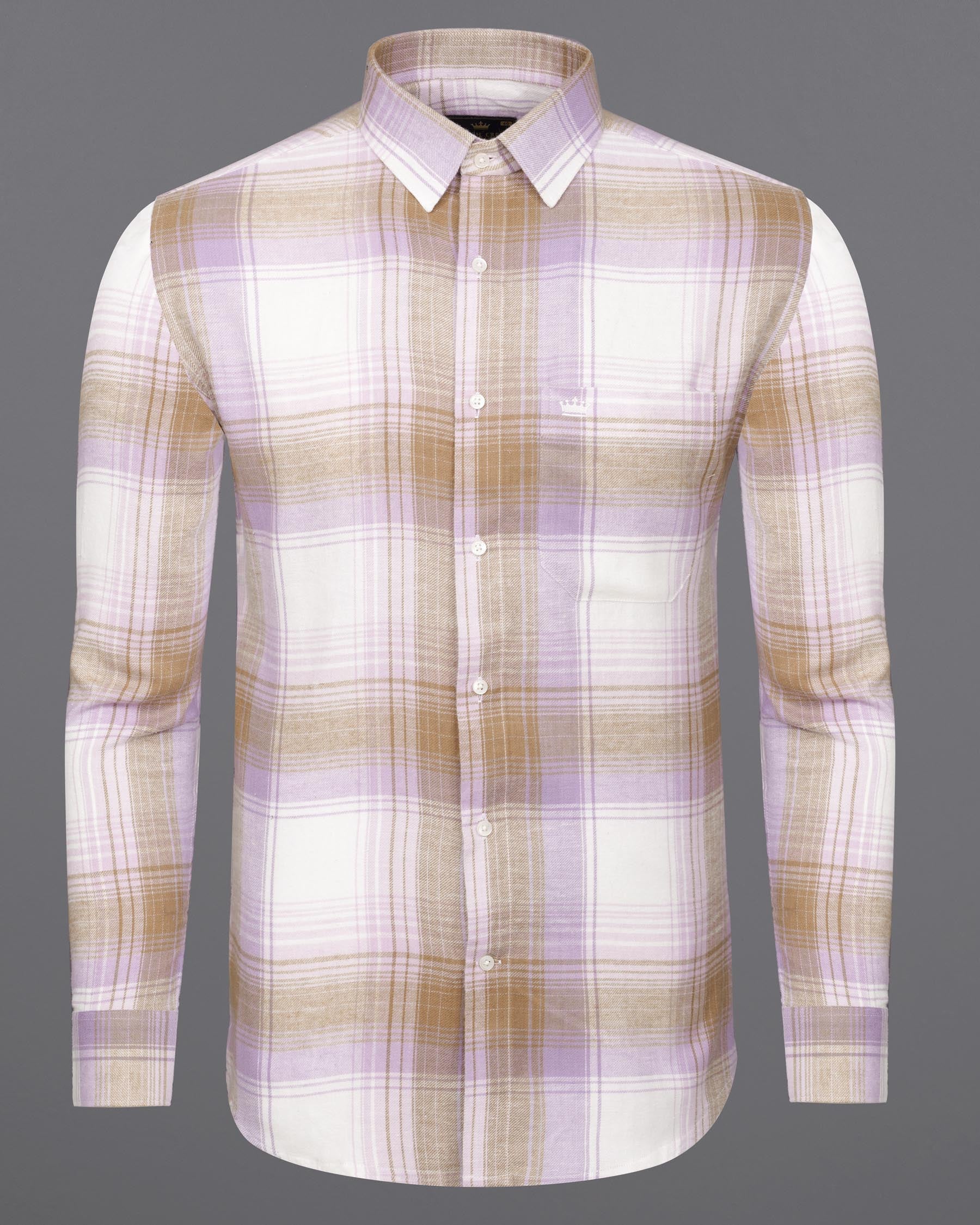 Off White and Vanilla Brown Plaid Flannel Shirt 7516-38, 7516-H-38, 7516-39, 7516-H-39, 7516-40, 7516-H-40, 7516-42, 7516-H-42, 7516-44, 7516-H-44, 7516-46, 7516-H-46, 7516-48, 7516-H-48, 7516-50, 7516-H-50, 7516-52, 7516-H-52