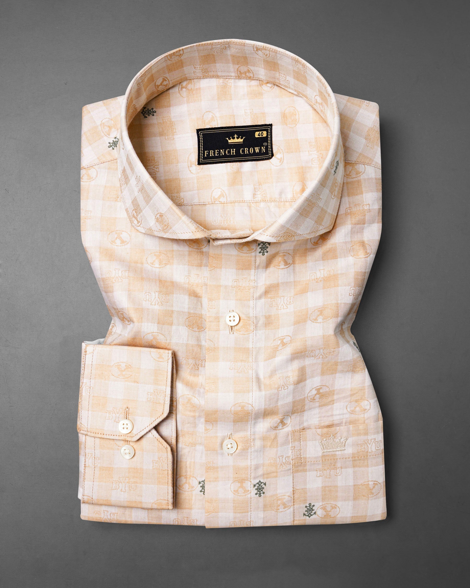 Chamois Peach and White Checkered Jacquard Textured Premium Giza Cotton Shirt 7517-CA-38, 7517-CA-H-38, 7517-CA-39, 7517-CA-H-39, 7517-CA-40, 7517-CA-H-40, 7517-CA-42, 7517-CA-H-42, 7517-CA-44, 7517-CA-H-44, 7517-CA-46, 7517-CA-H-46, 7517-CA-48, 7517-CA-H-48, 7517-CA-50, 7517-CA-H-50, 7517-CA-52, 7517-CA-H-52