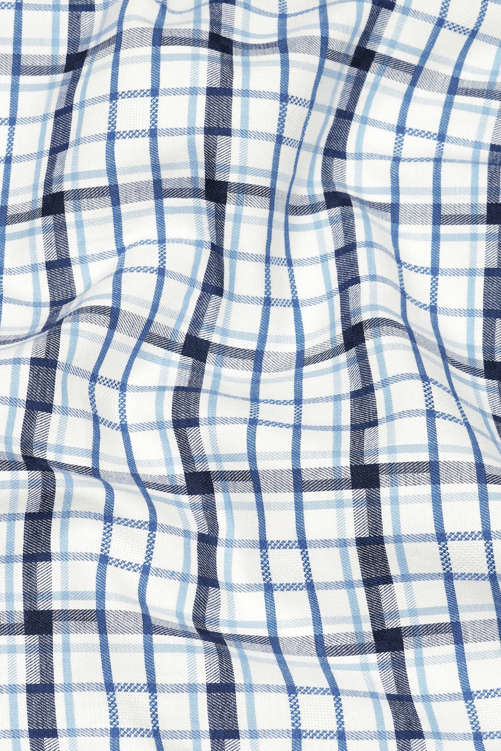 Limed Spruce Navy Blue and Metallic Blue and white Twill Plaid Premium Cotton Shirt