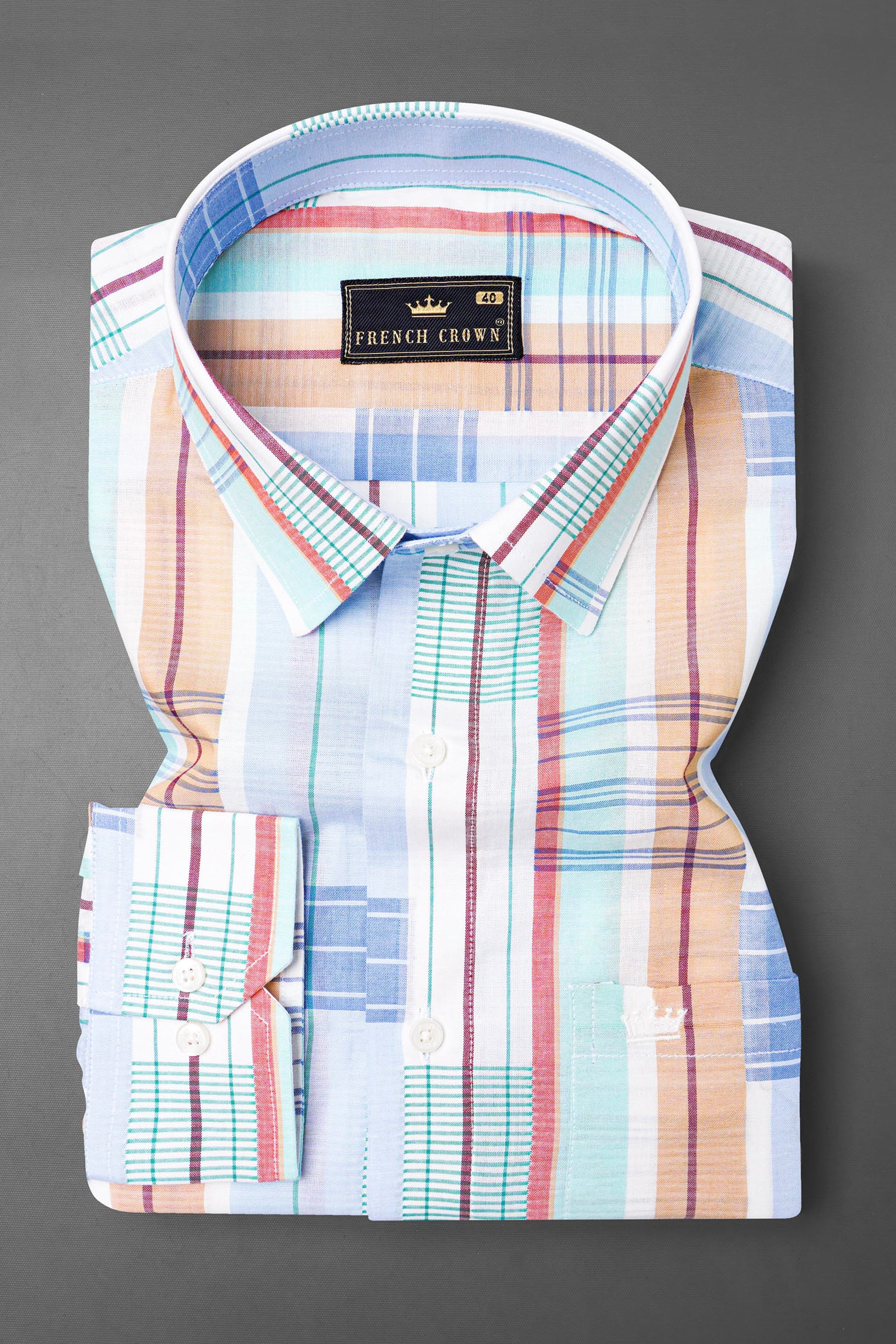 Gainsboro Blue Multicolor Striped Premium Cotton Shirt