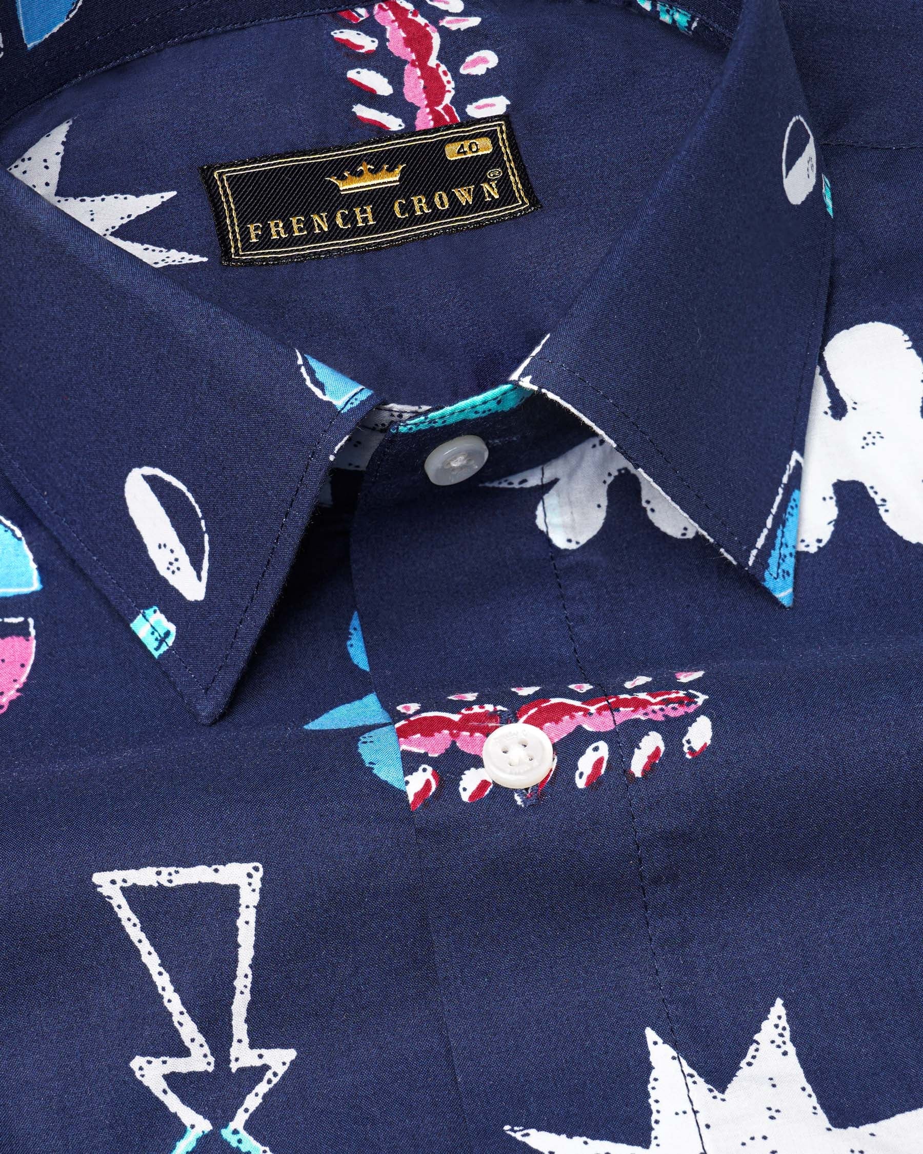 Fiord Blue with Multicolor Printed Premium Cotton Shirt